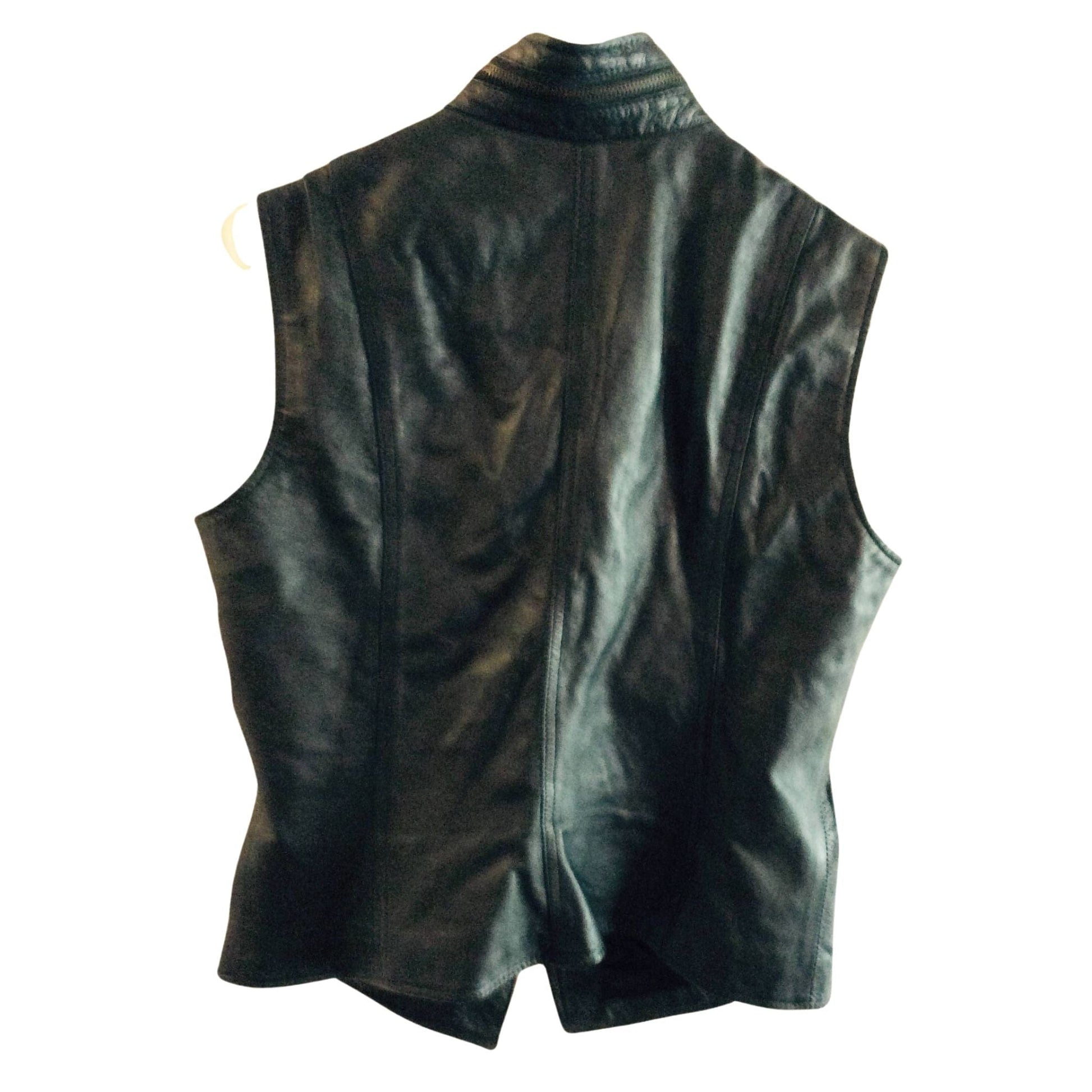 Black Leather Moto Vest