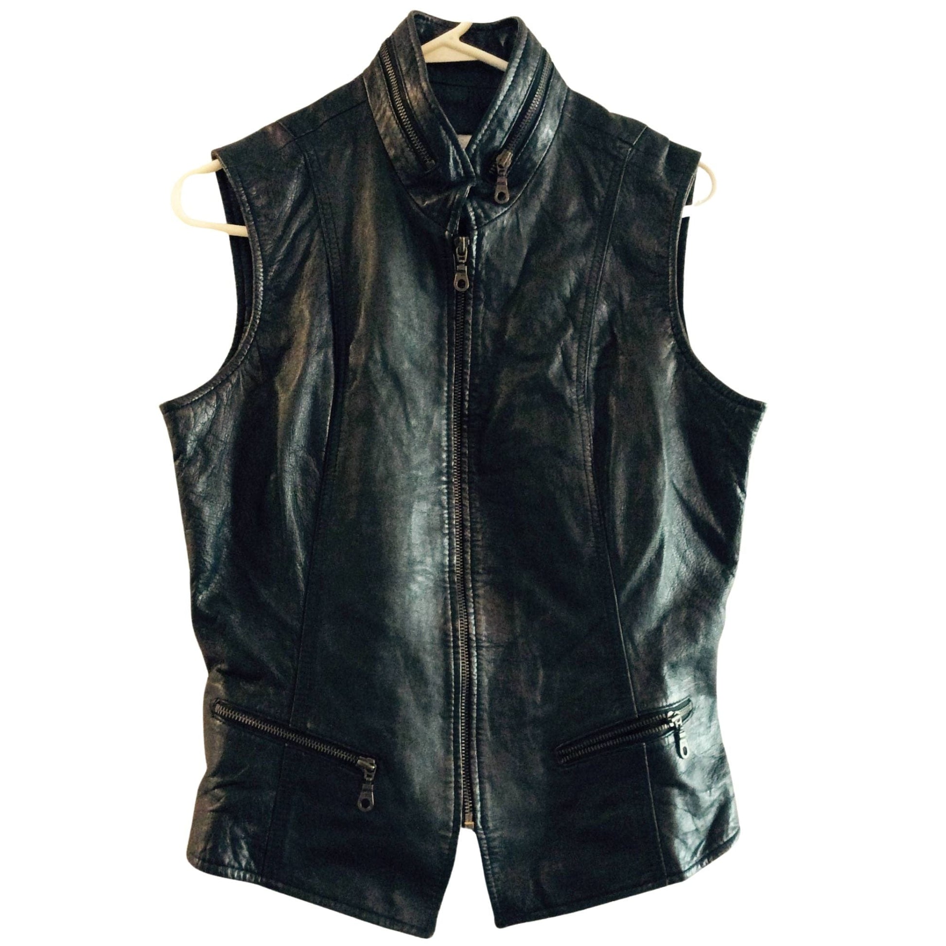 Black Leather Moto Vest