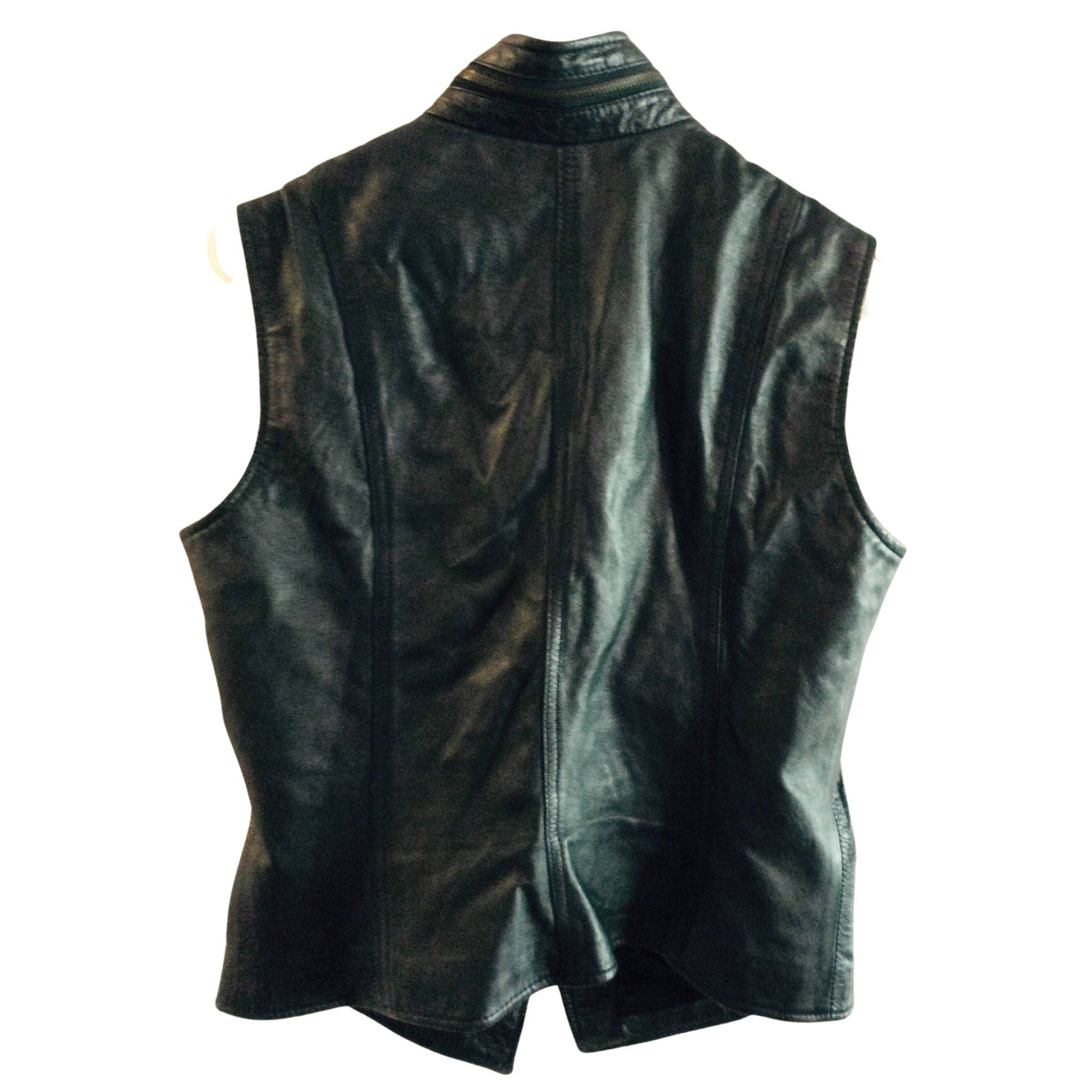 Black Leather Moto Vest