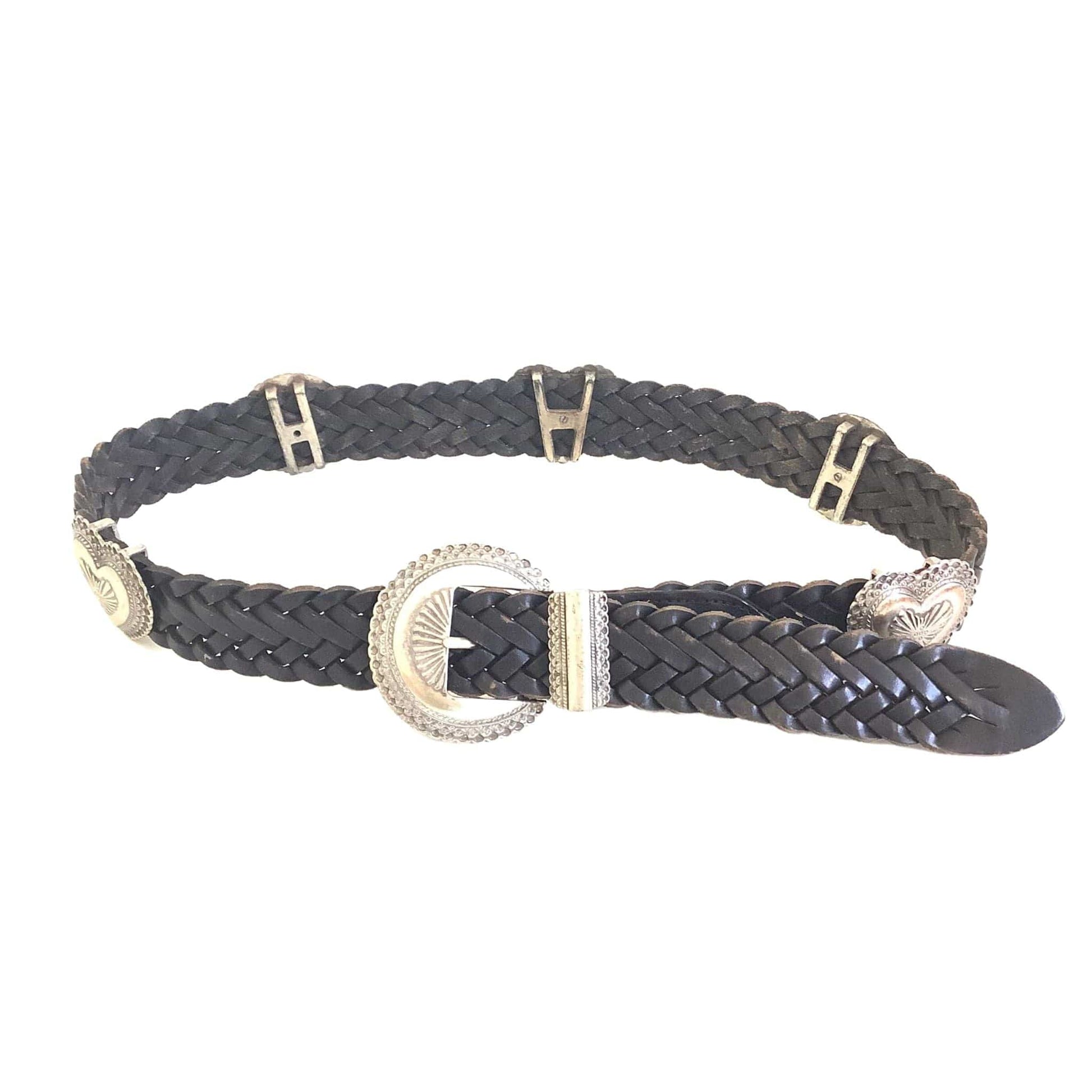 Black Leather Woven Belt
