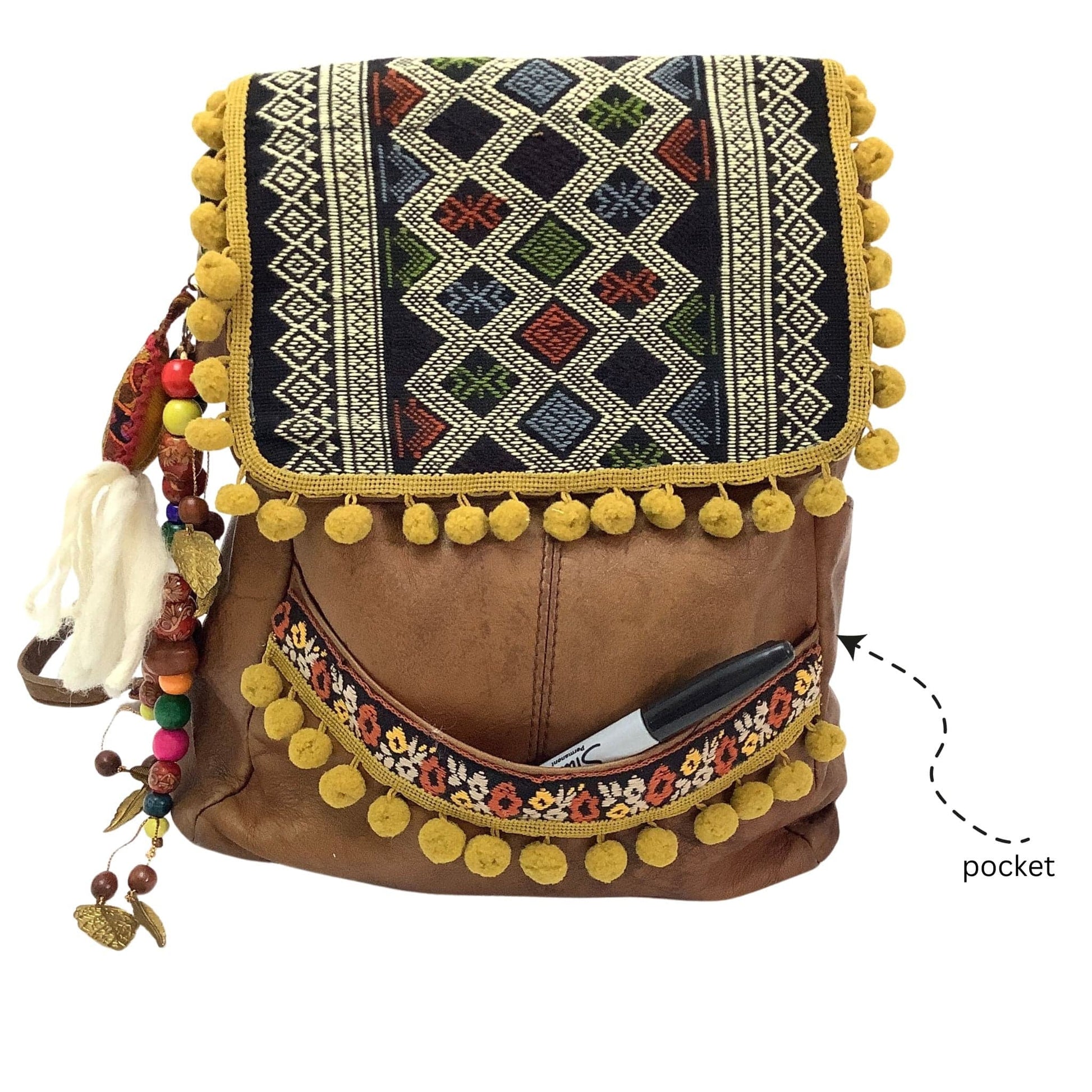 Boho Hippie Backpack Multi / Leather / Vintage 1970s
