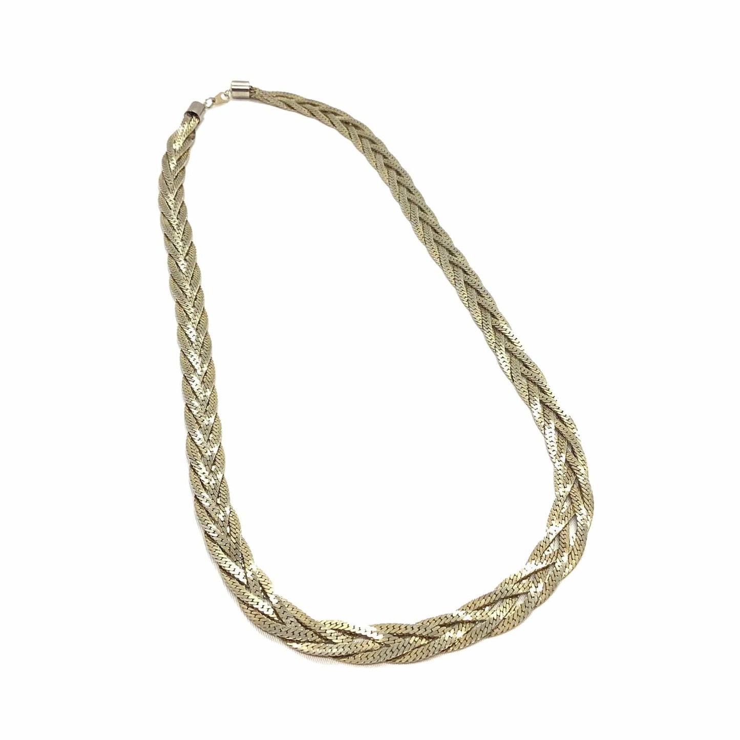 Vintage Silver-Tone Braided Herringbone Chain Top View