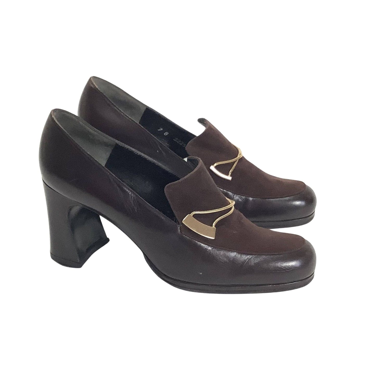 Brown Leather Heeled Loafers 7 / Brown / Vintage 1980s