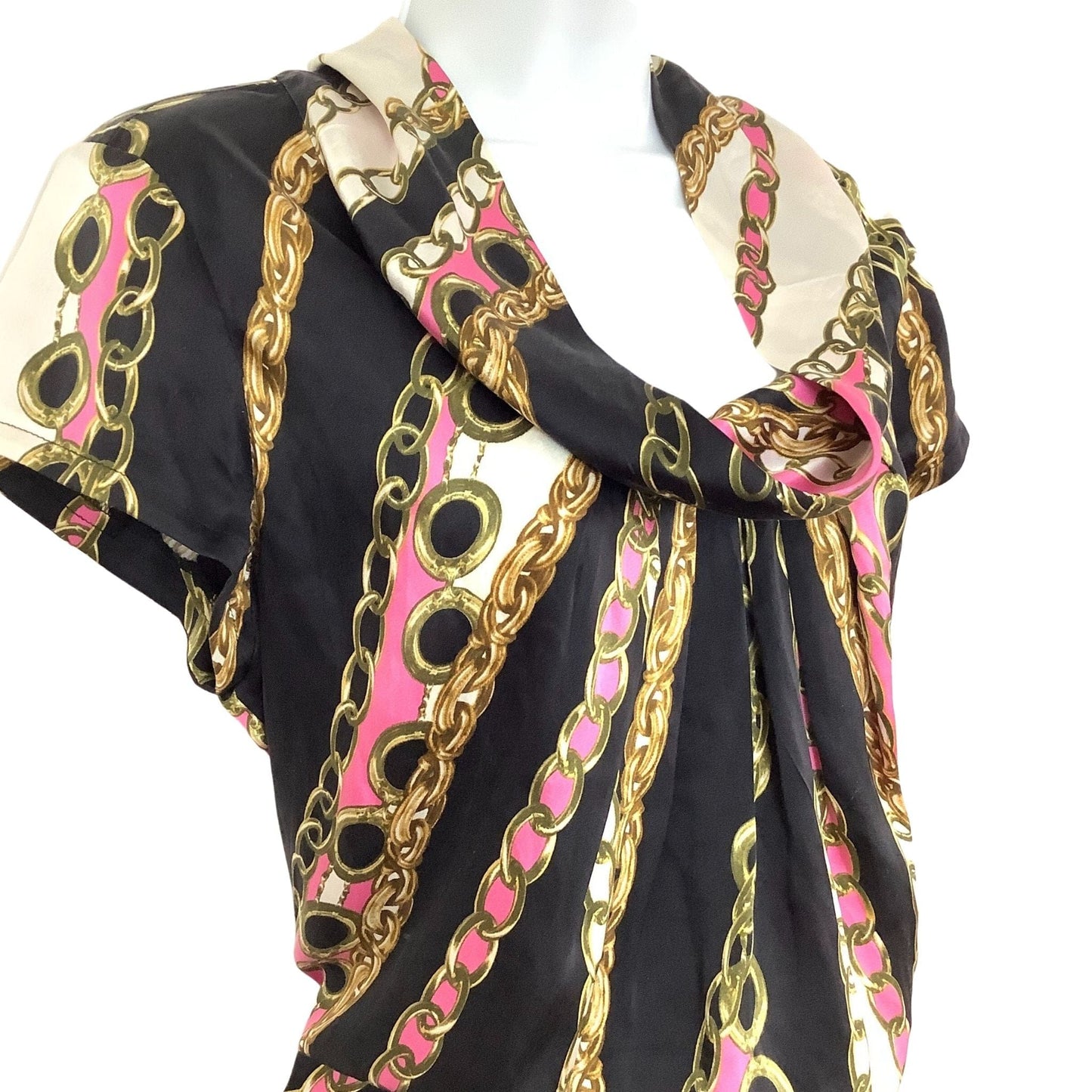 Vintage 90s Cache Baroque Silk Top - Elegant Cap Sleeve Blouse