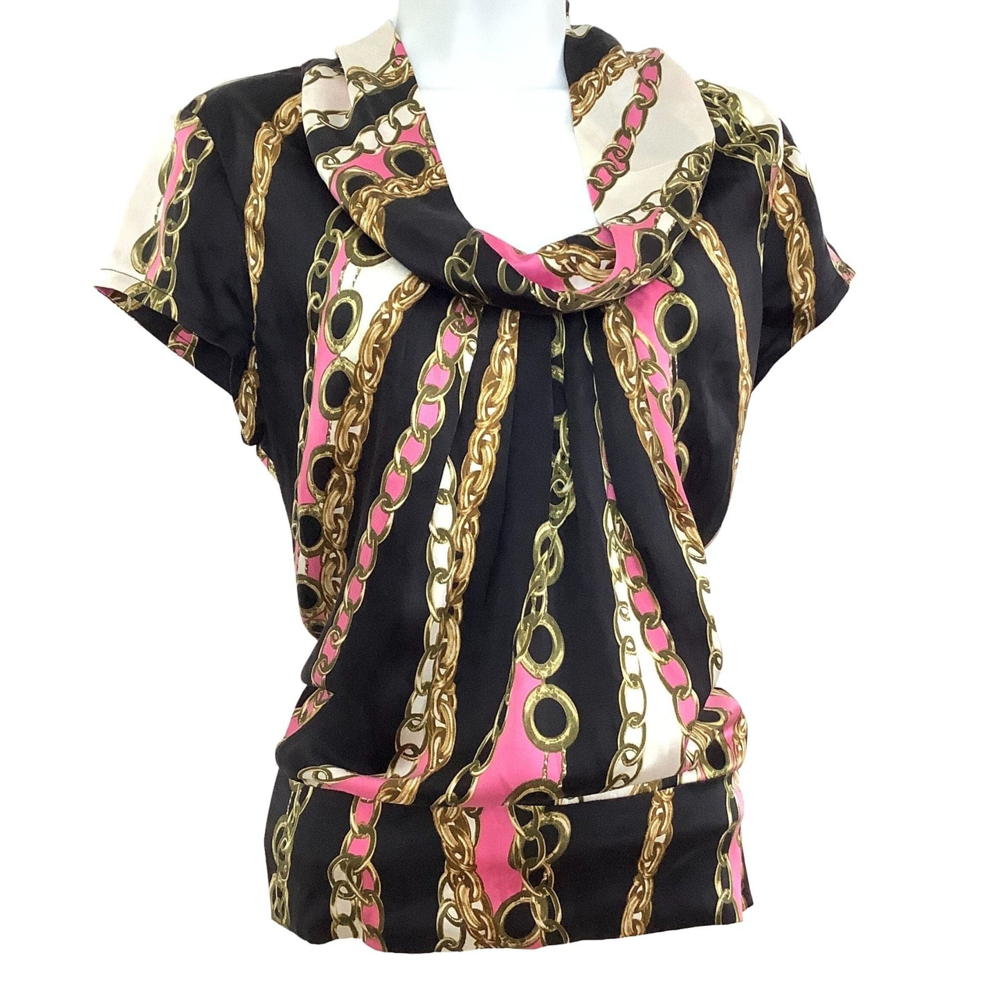 Vintage 90s Cache Baroque Silk Top - Elegant Cap Sleeve Blouse