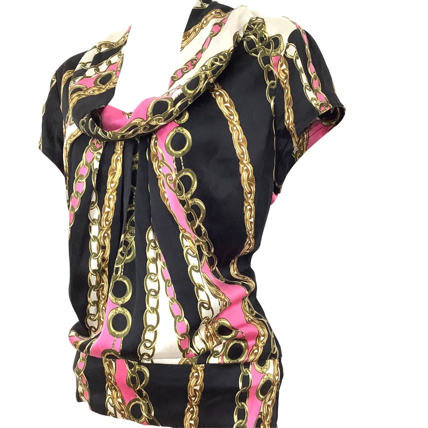 Vintage 90s Cache Baroque Silk Top - Elegant Cap Sleeve Blouse