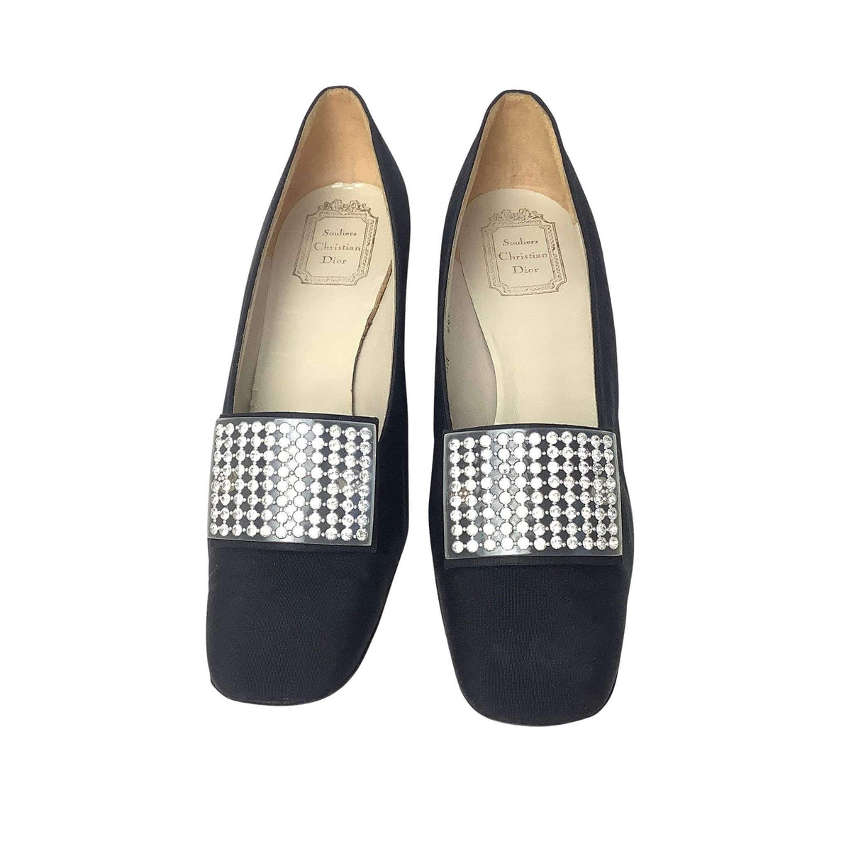 Christian Dior Heels with rhinestone embellishments top view