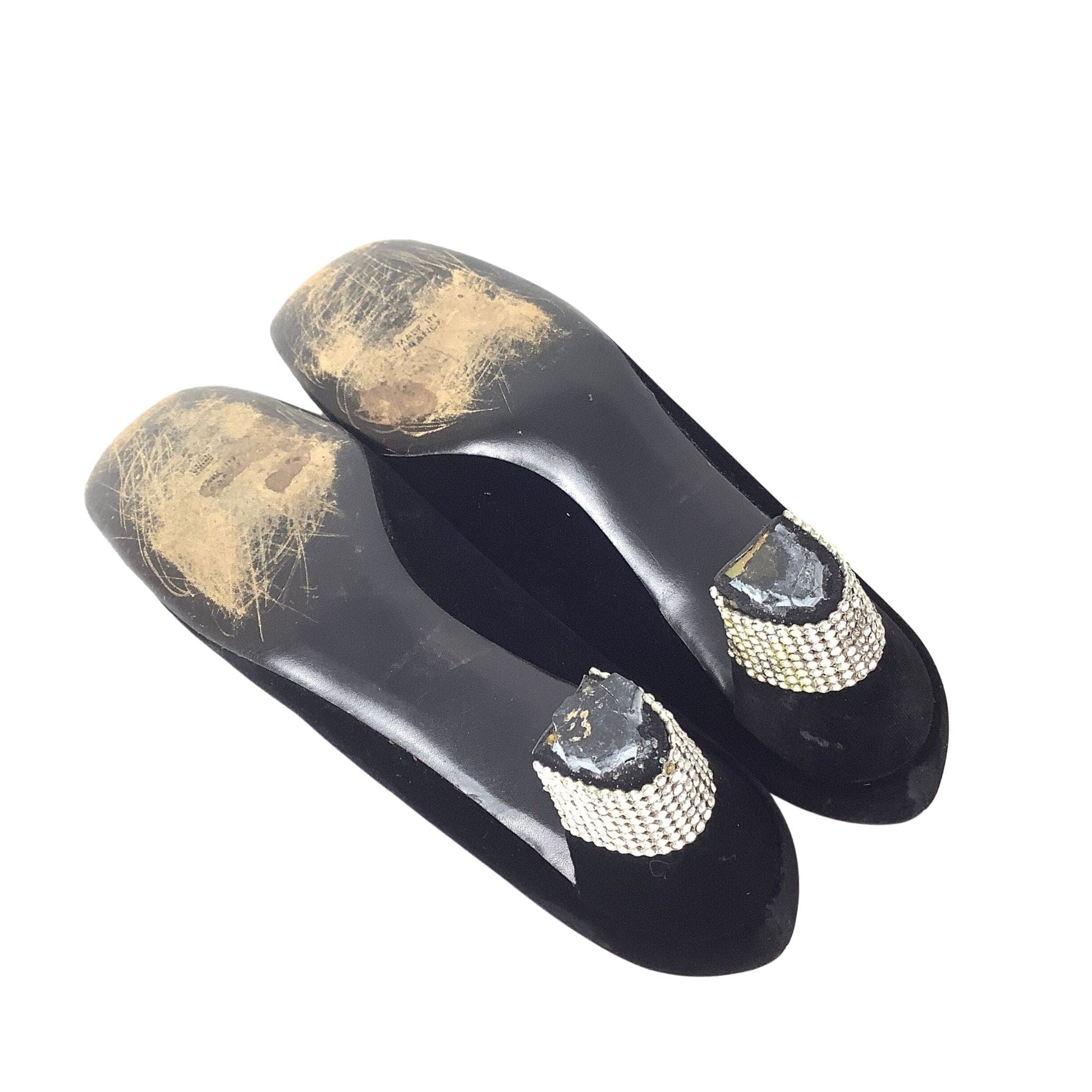 Velvet Rhinestone Logo Pumps Christian Dior 1960s Block Heel