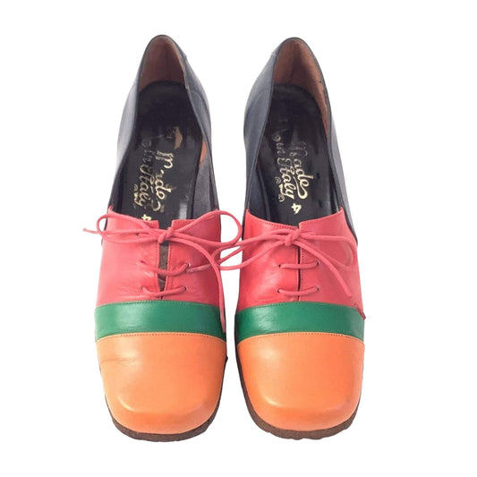 Color-Block Lace-up Heels