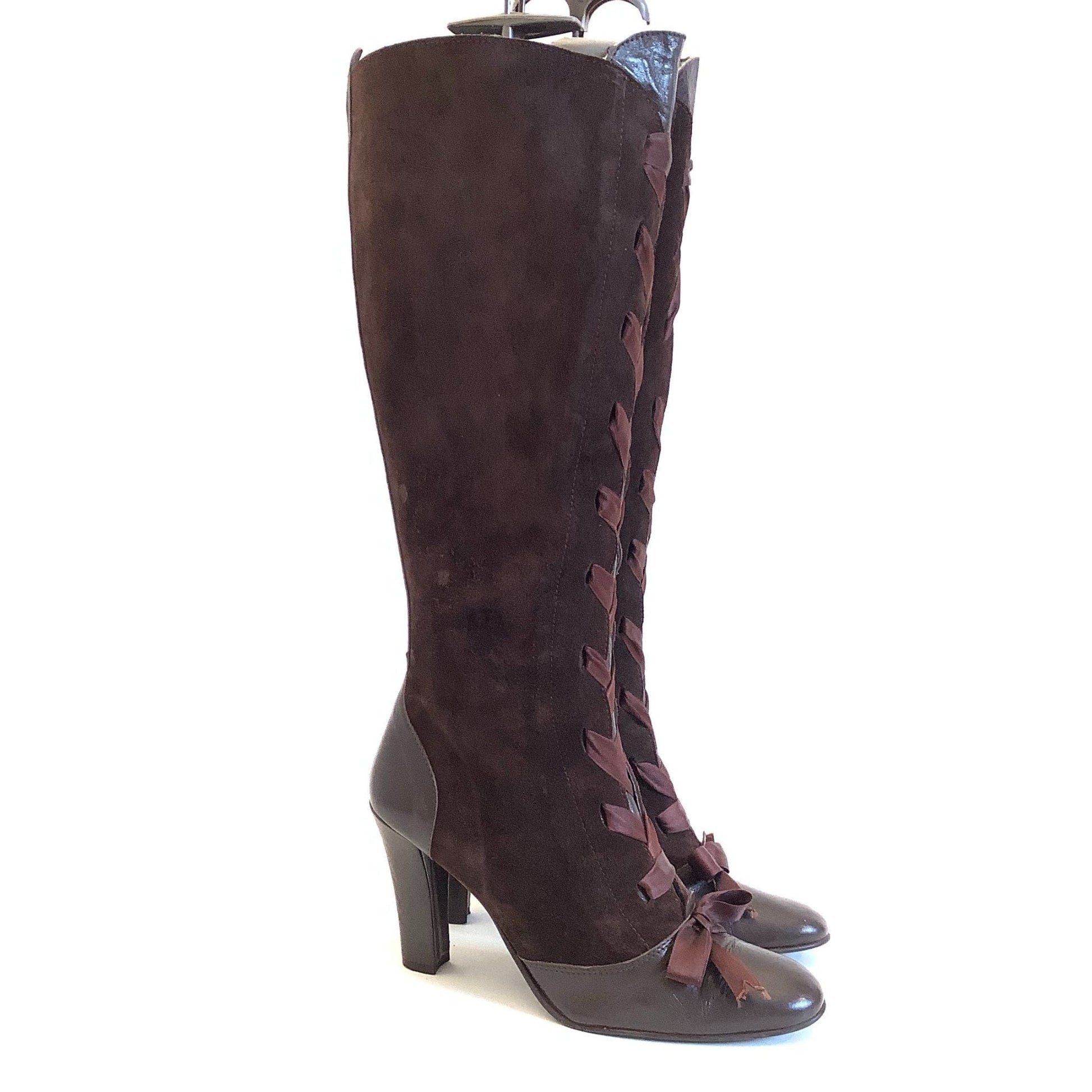 Corset Ribbon Lace up Boots 9 / Brown / Y2K - Now