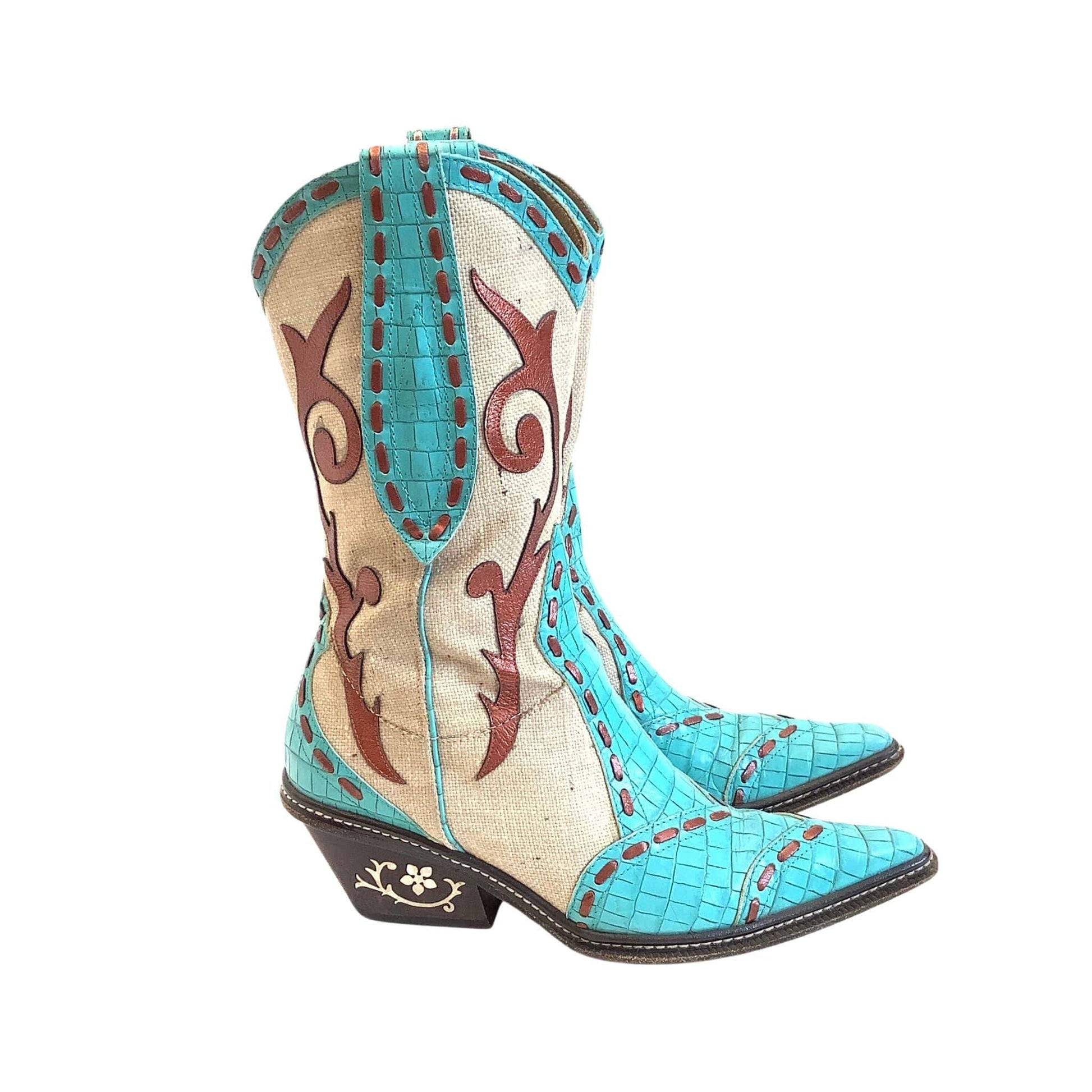 Embellished Cowboy Boots 7 / Blue / Vintage 1990s