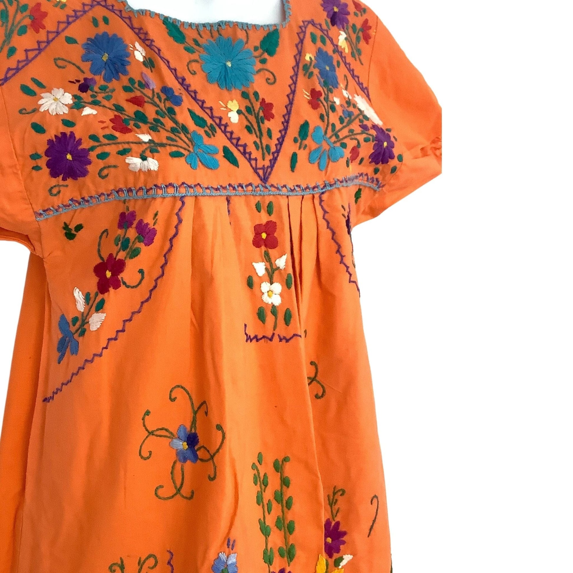 Vintage '70s Embroidered Cotton Peasant Dress Orange Small Vintage '70s Embroidered Cotton Peasant Dress Orange Small