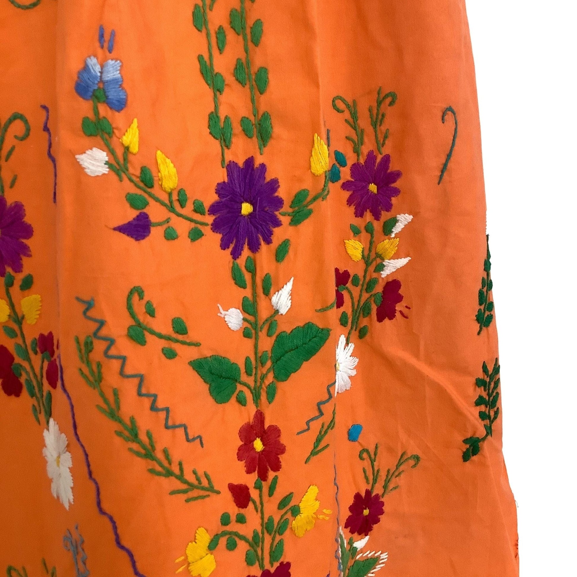 Vintage '70s Embroidered Cotton Peasant Dress Orange Small Vintage '70s Embroidered Cotton Peasant Dress Orange Small