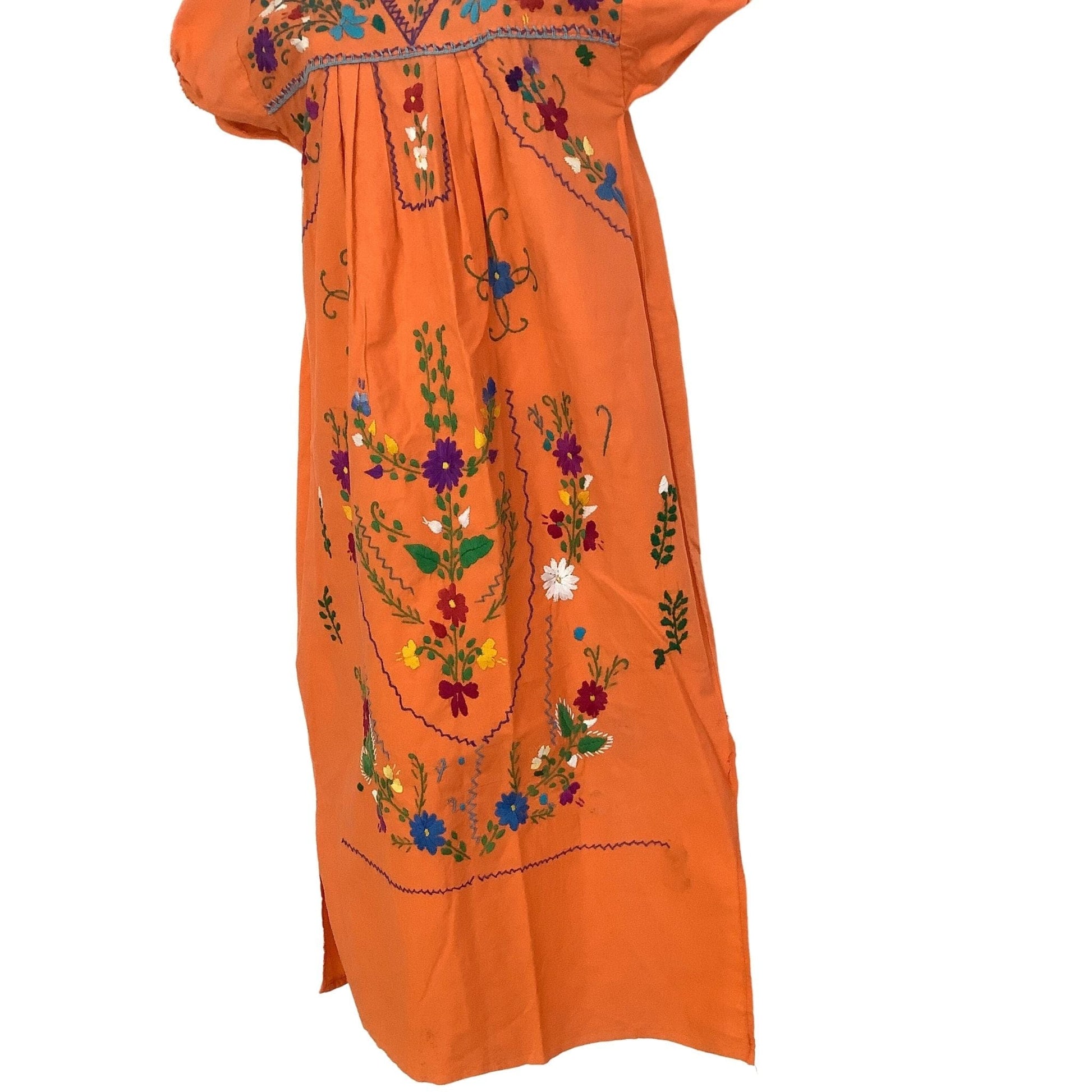 Vintage '70s Embroidered Cotton Peasant Dress Orange Small Vintage '70s Embroidered Cotton Peasant Dress Orange Small
