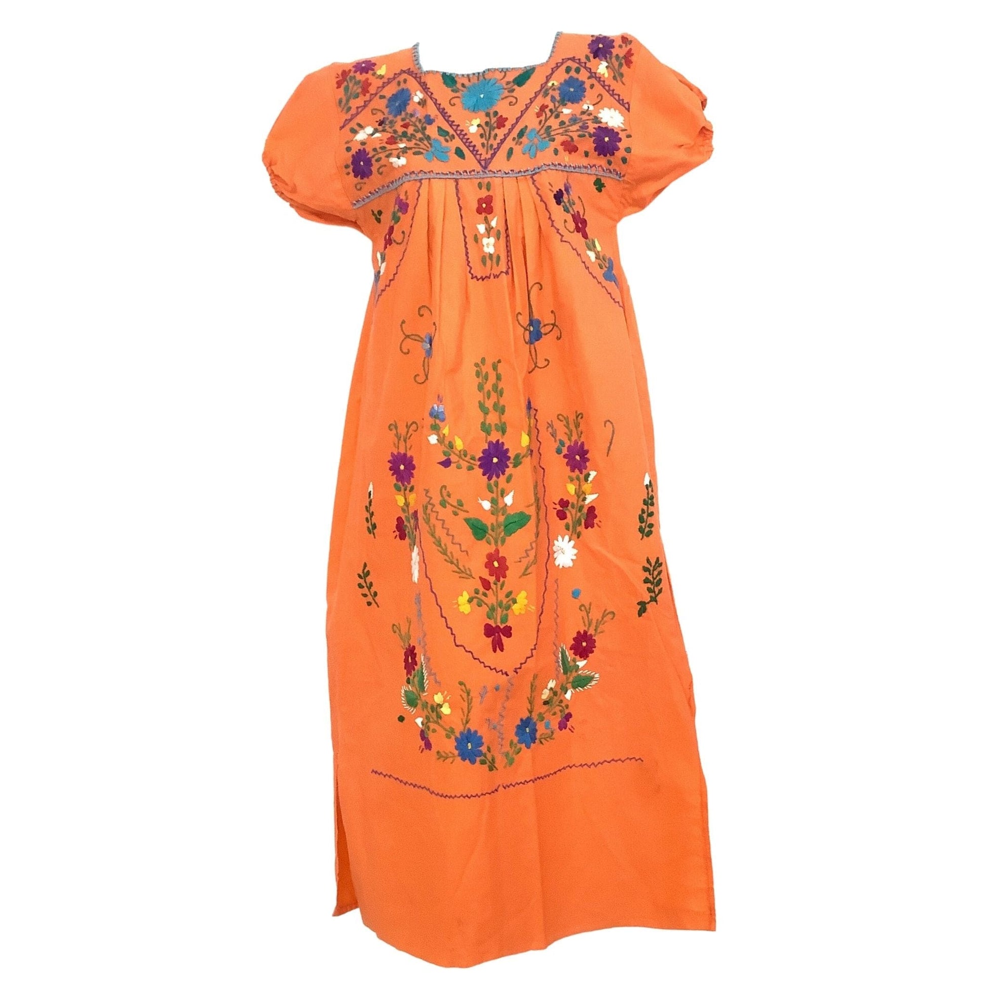 orange peasant dress Vintage '70s Embroidered Cotton Small 38 inches Crown & Ivy Women's Short