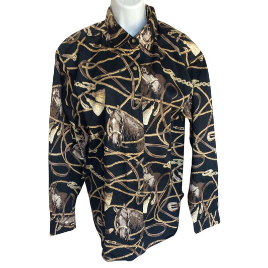 Vintage 1980s Western Style Equestrian Themed Blouse