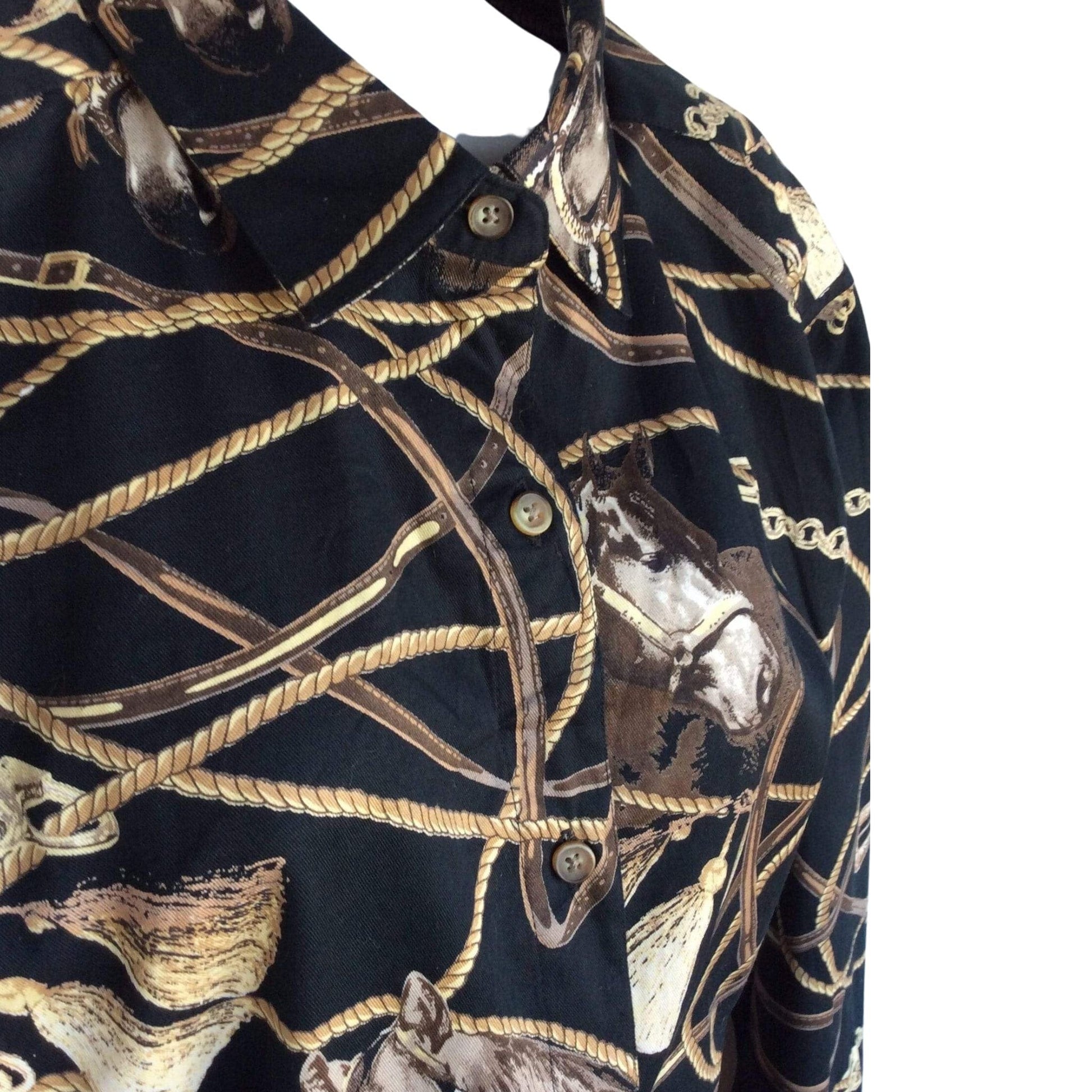 Vintage 1980s Western Style Equestrian Themed Blouse