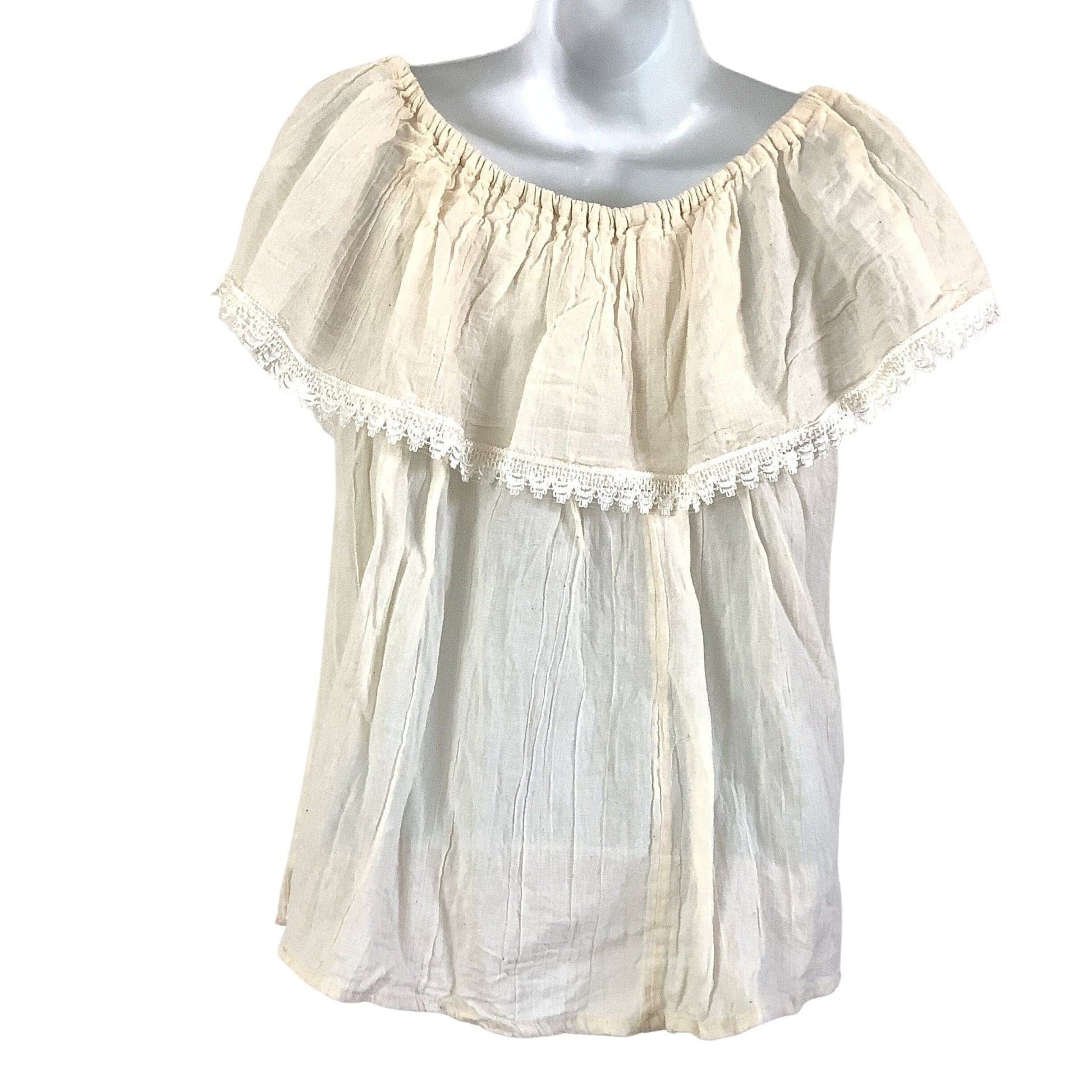 Ethnic Peasant Blouse Small / Beige / Vintage 1980s