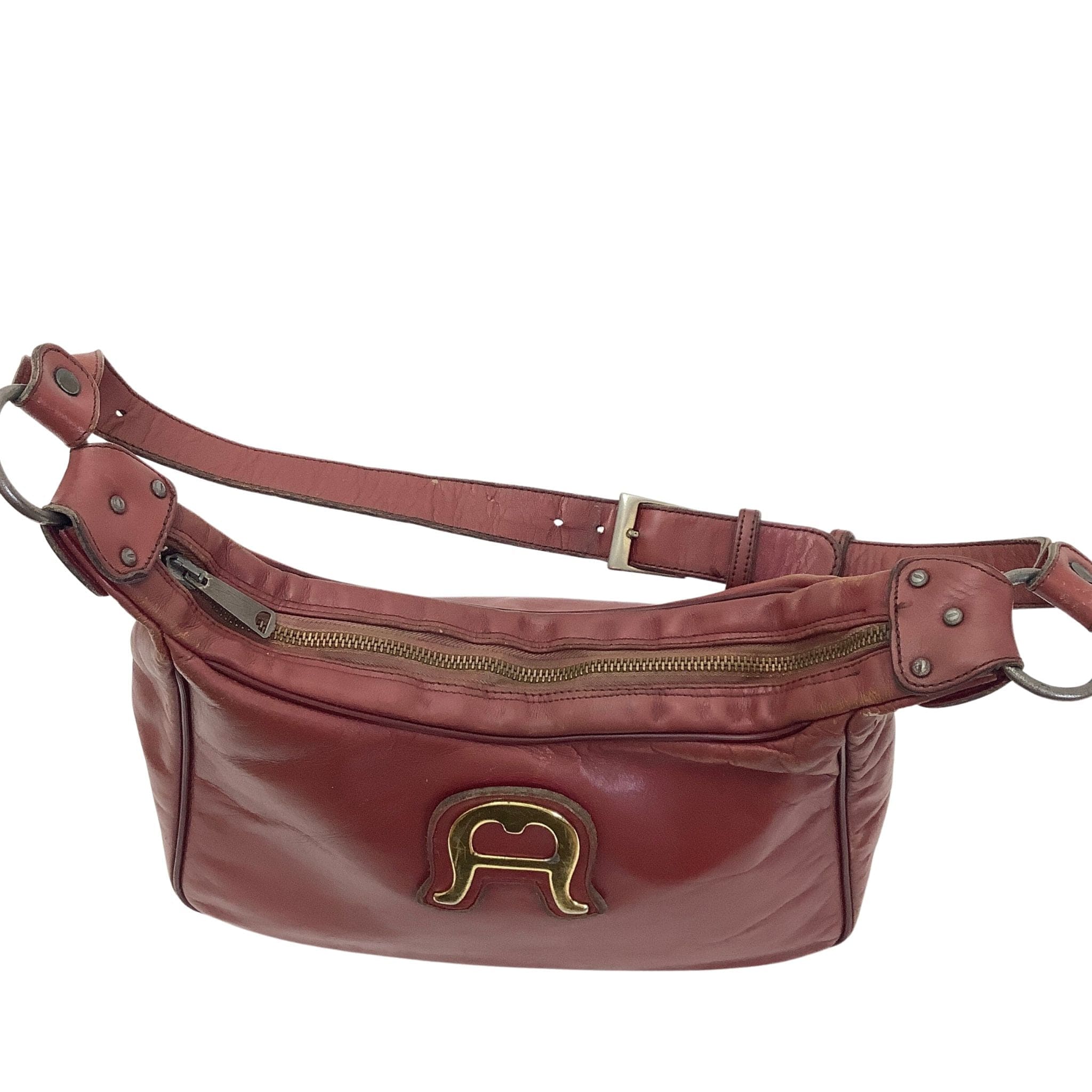 Etienne Aigner '80s Handbag Distressed Shoulder Bag Burgundy