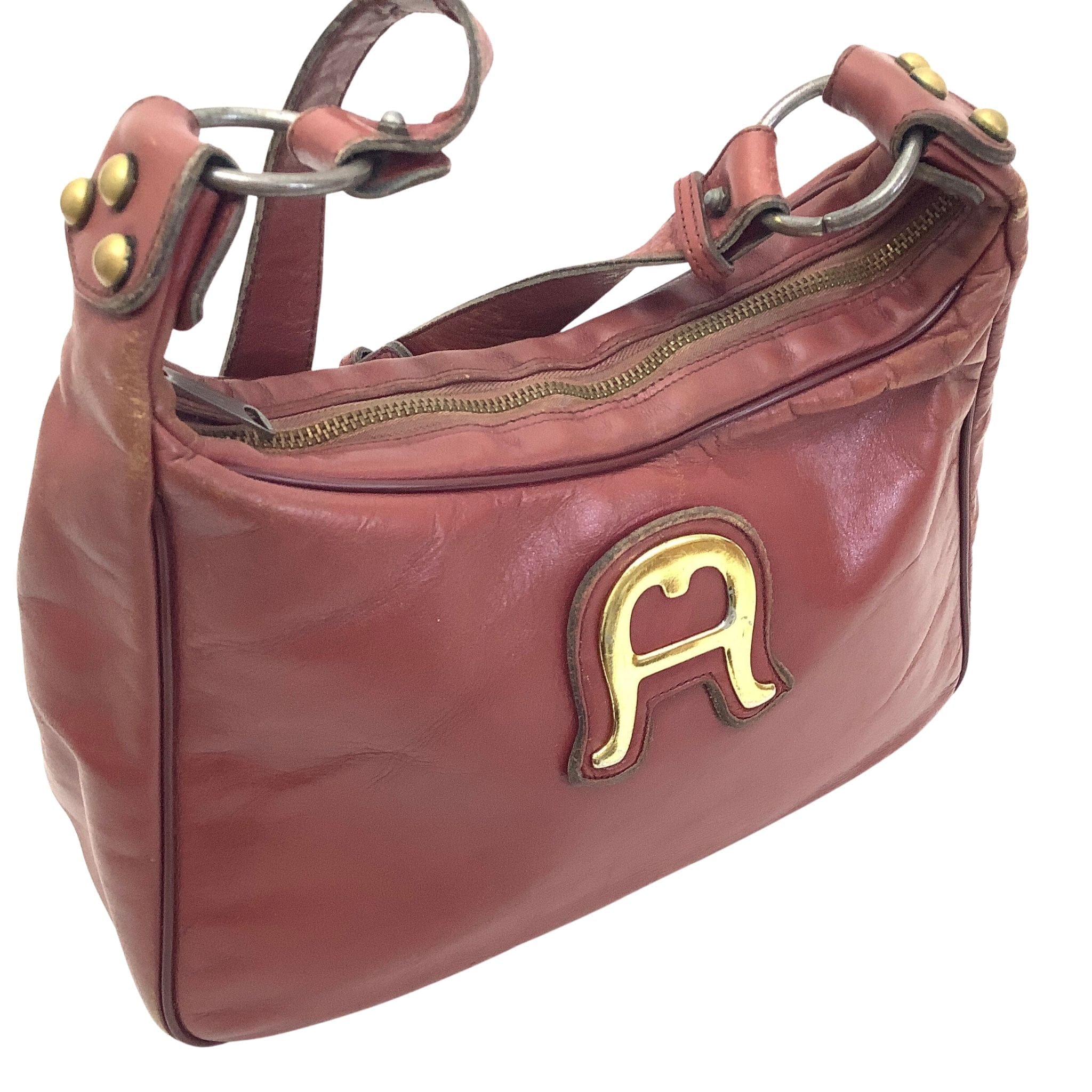 Etienne Aigner '80s Handbag Distressed Shoulder Bag Burgundy