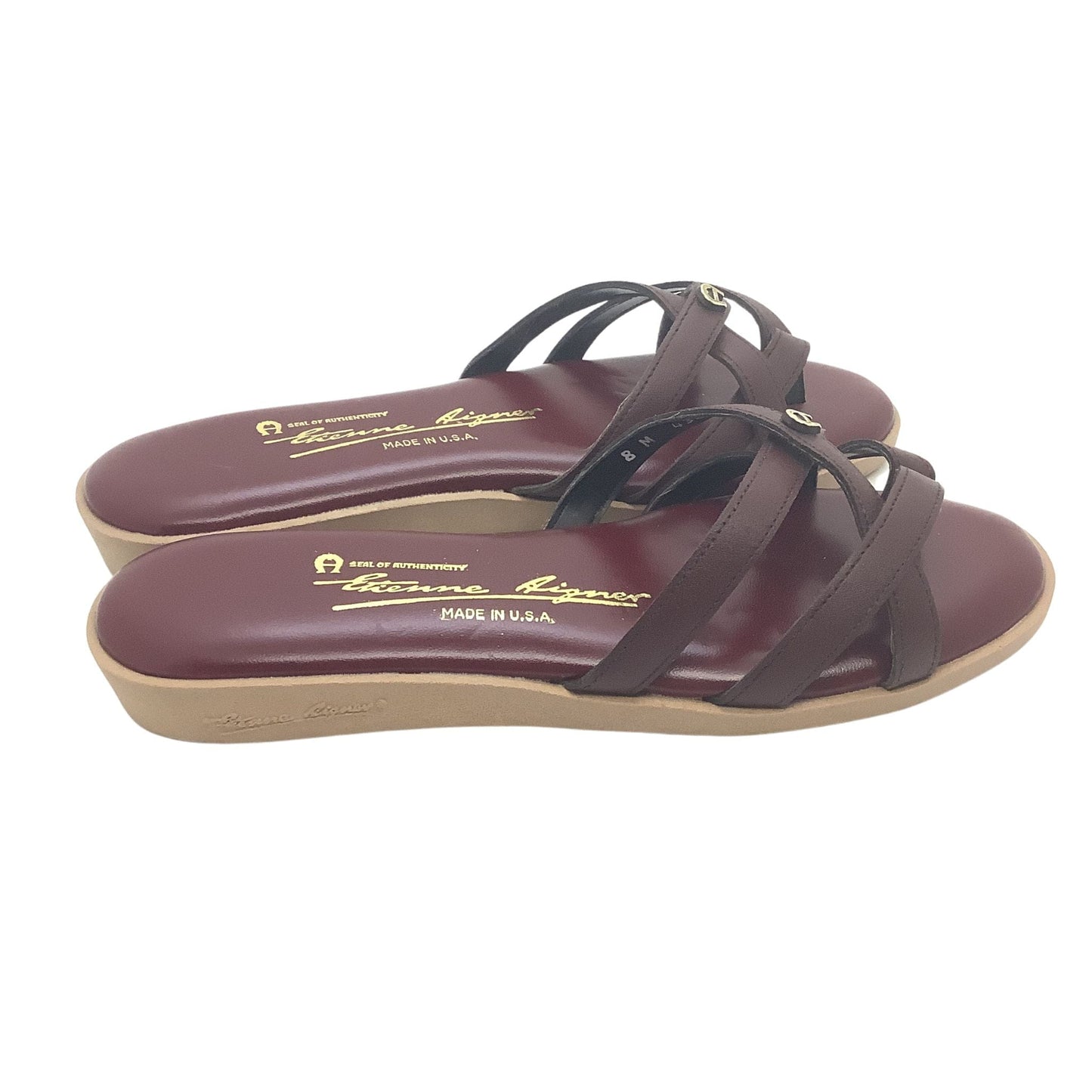 Etienne Aigner Slides - Vintage Oxblood Leather - Flat Heel