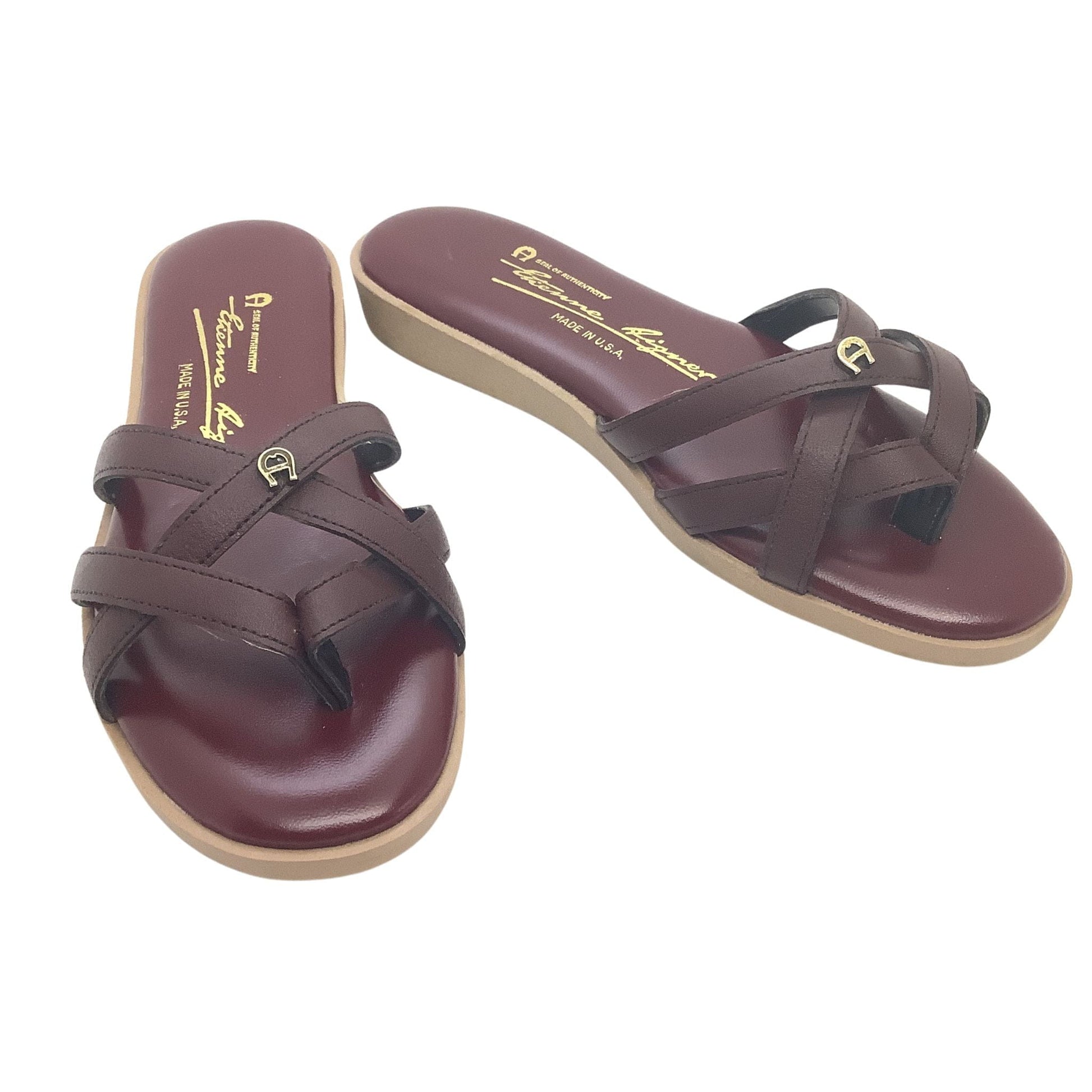 Etienne Aigner Slides - Vintage Oxblood Leather - Flat Heel