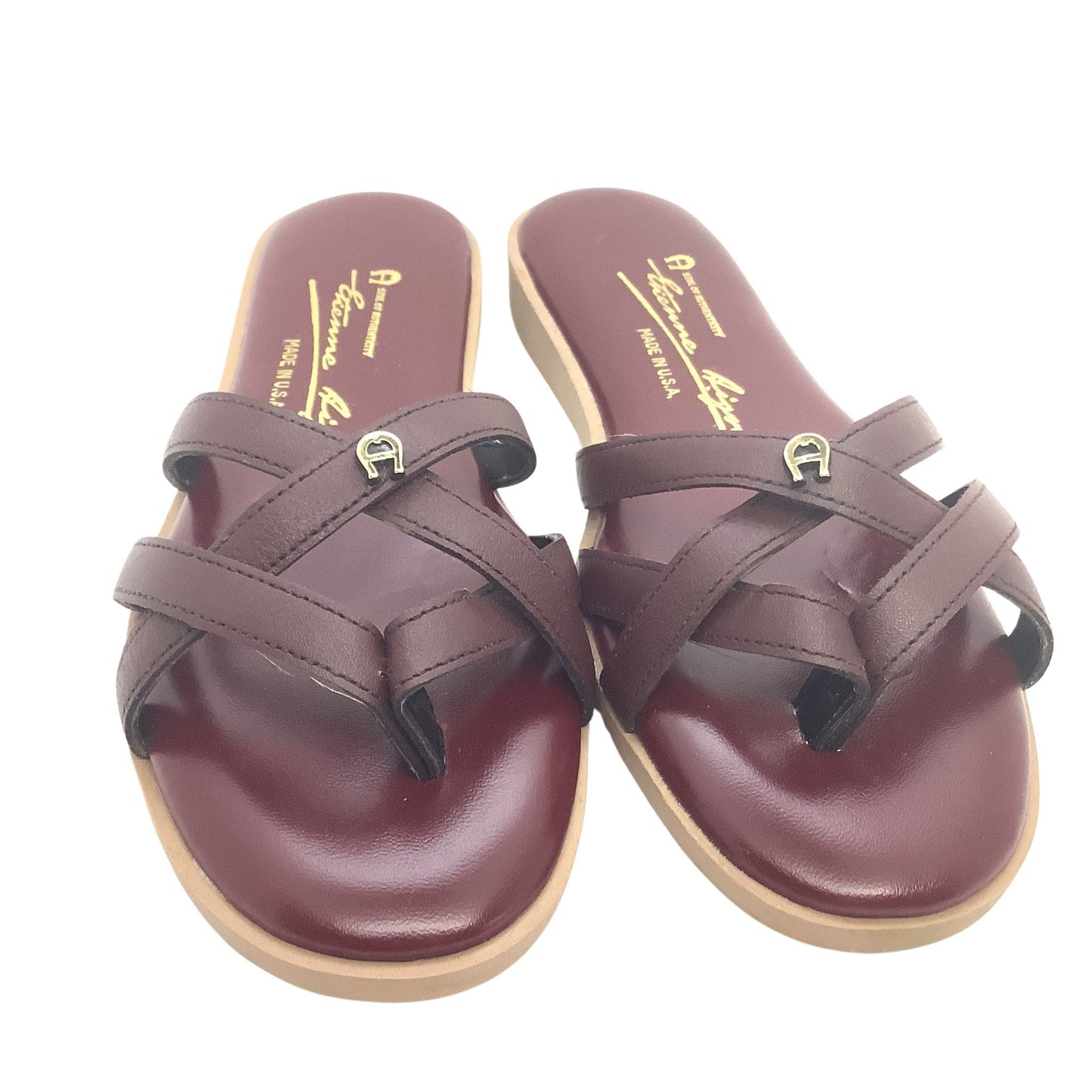 Etienne Aigner Slides - Vintage Oxblood Leather - Flat Heel