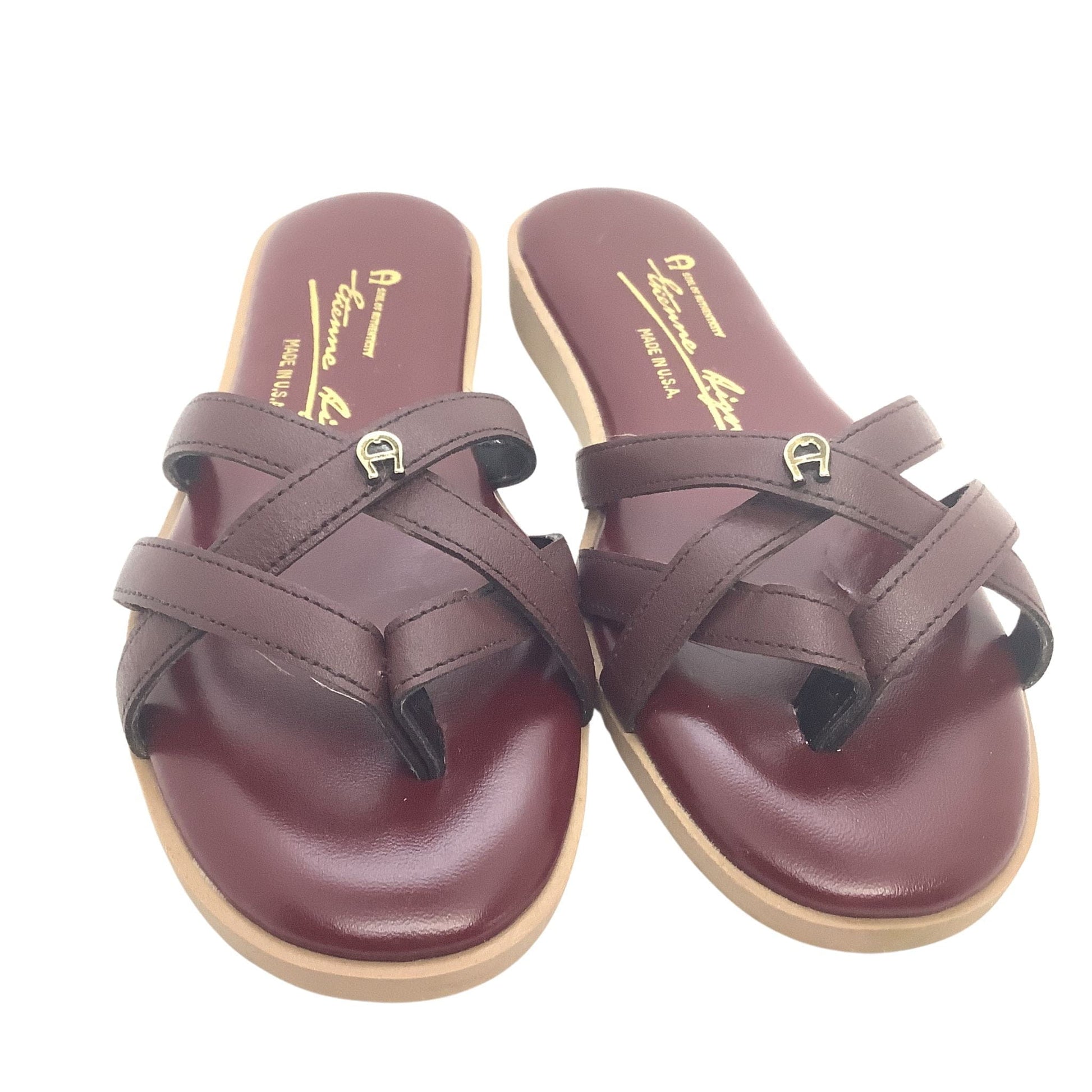 Etienne Aigner Slides - Vintage Oxblood Leather - Flat Heel