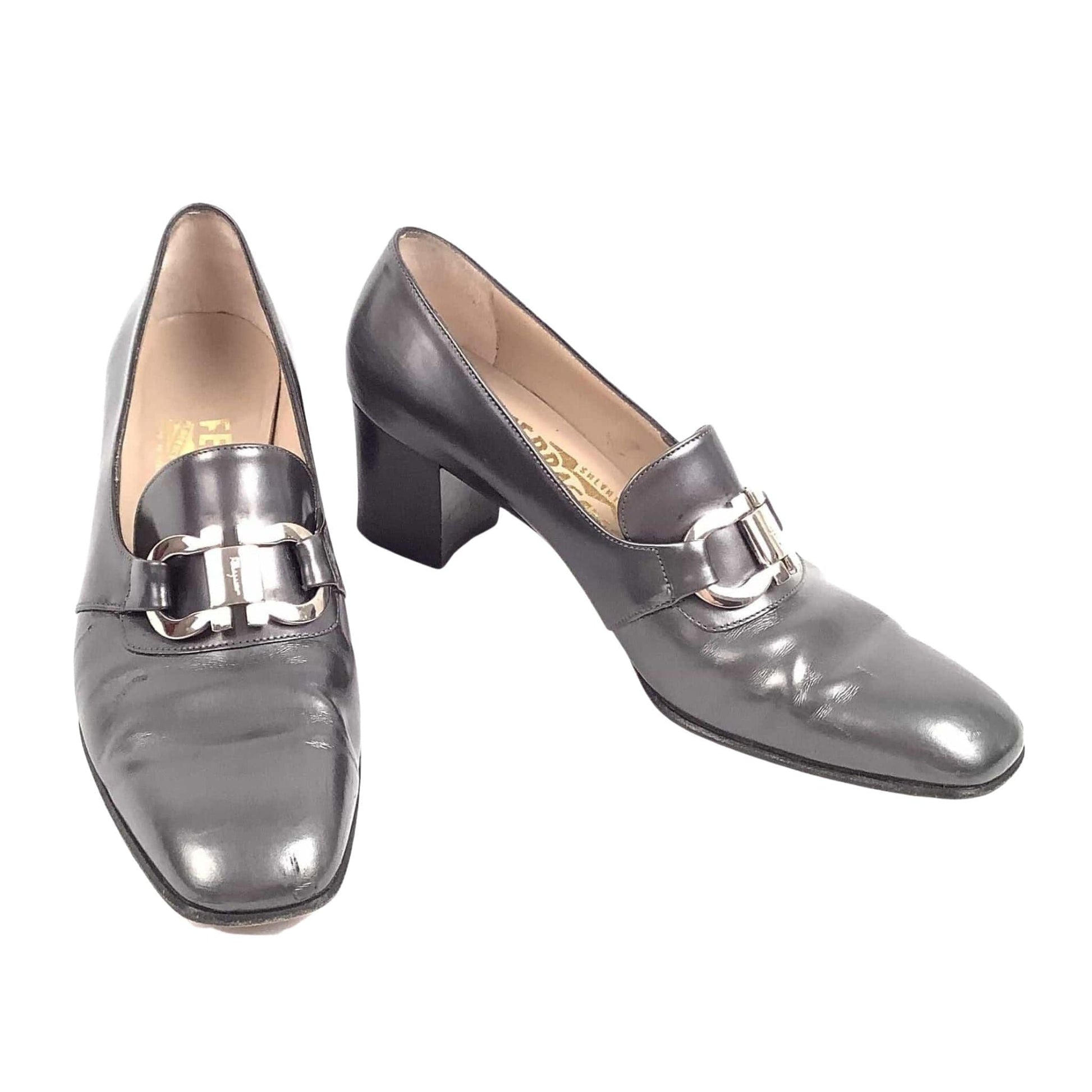 Ferragamo Heeled Loafers 7 / Gray / Vintage 1990s