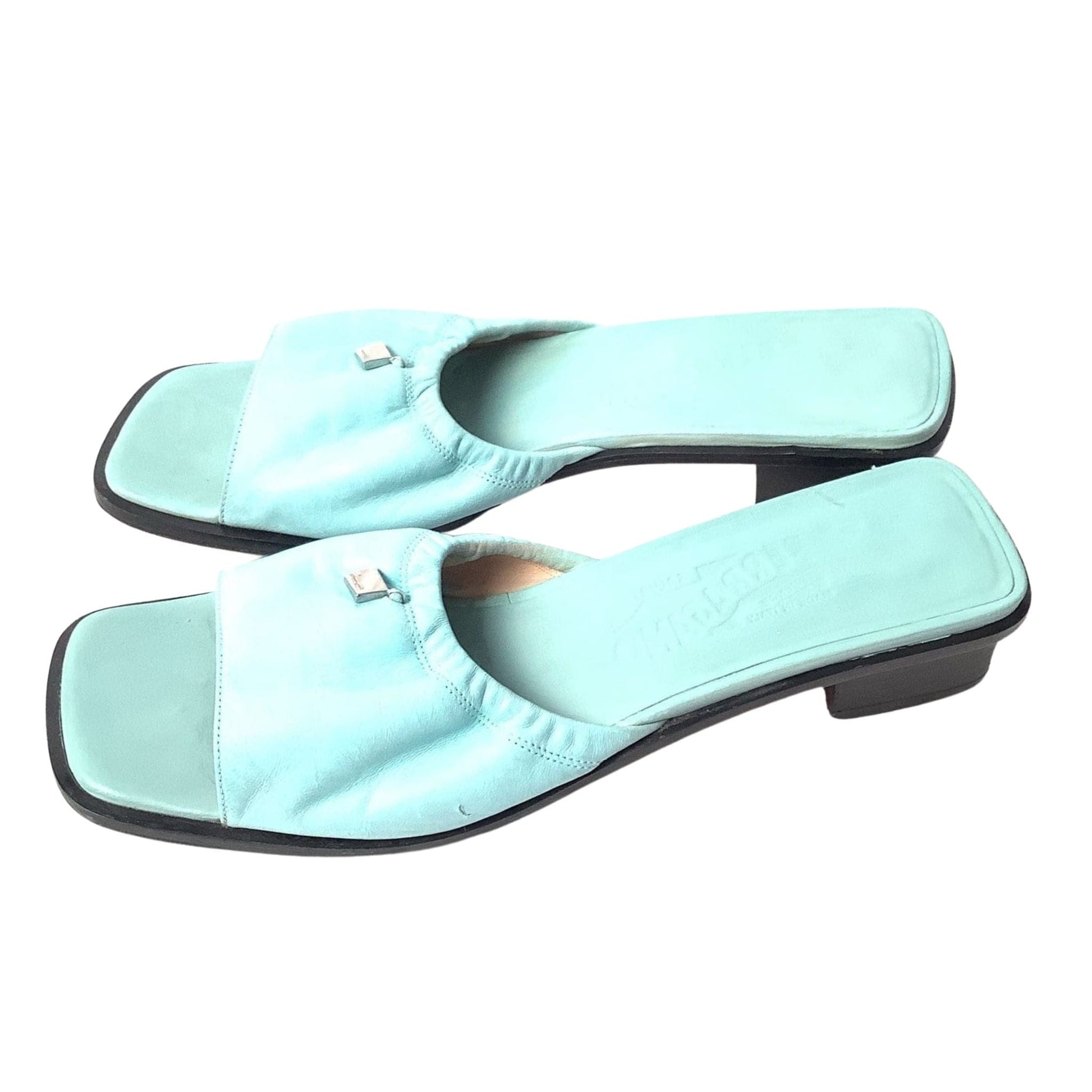 Ferragamo Teal Flat Slides