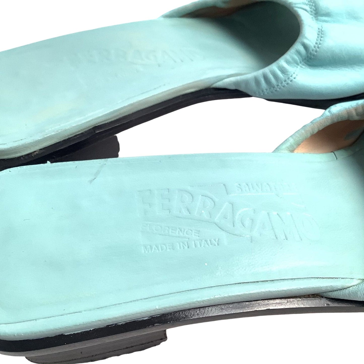 Ferragamo Teal Flat Slides