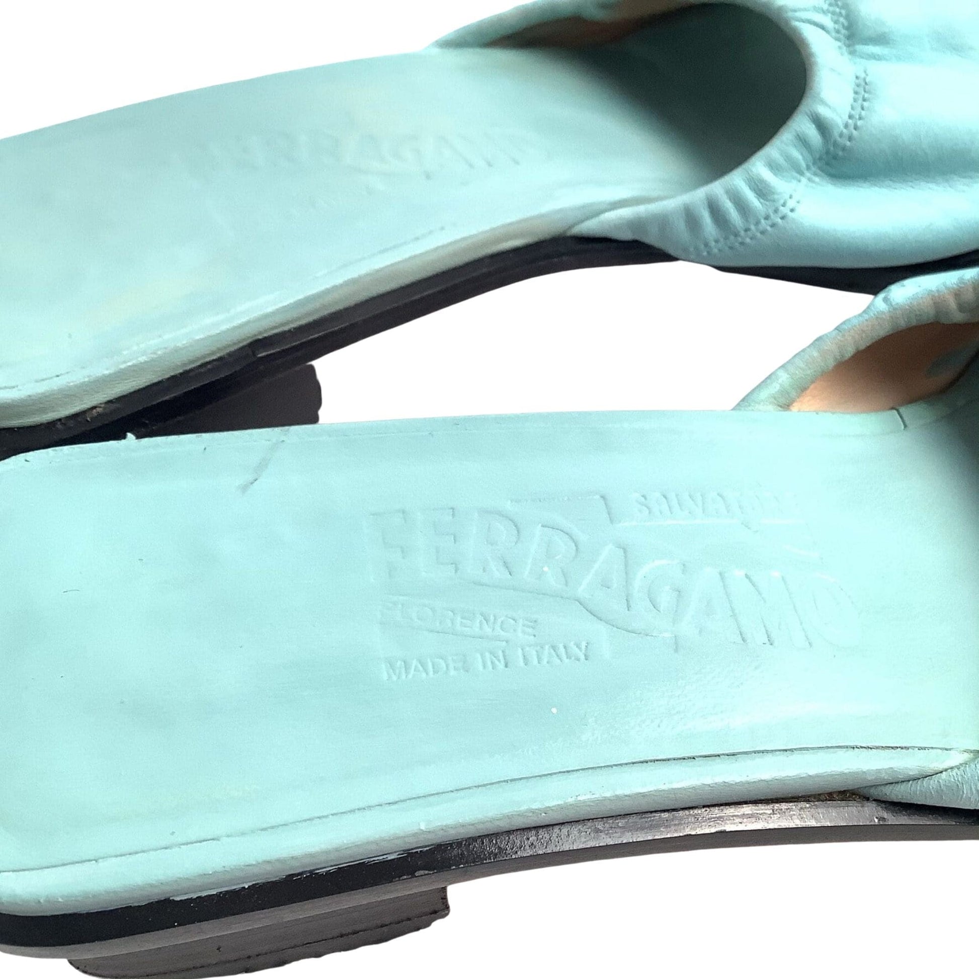 Ferragamo Teal Flat Slides