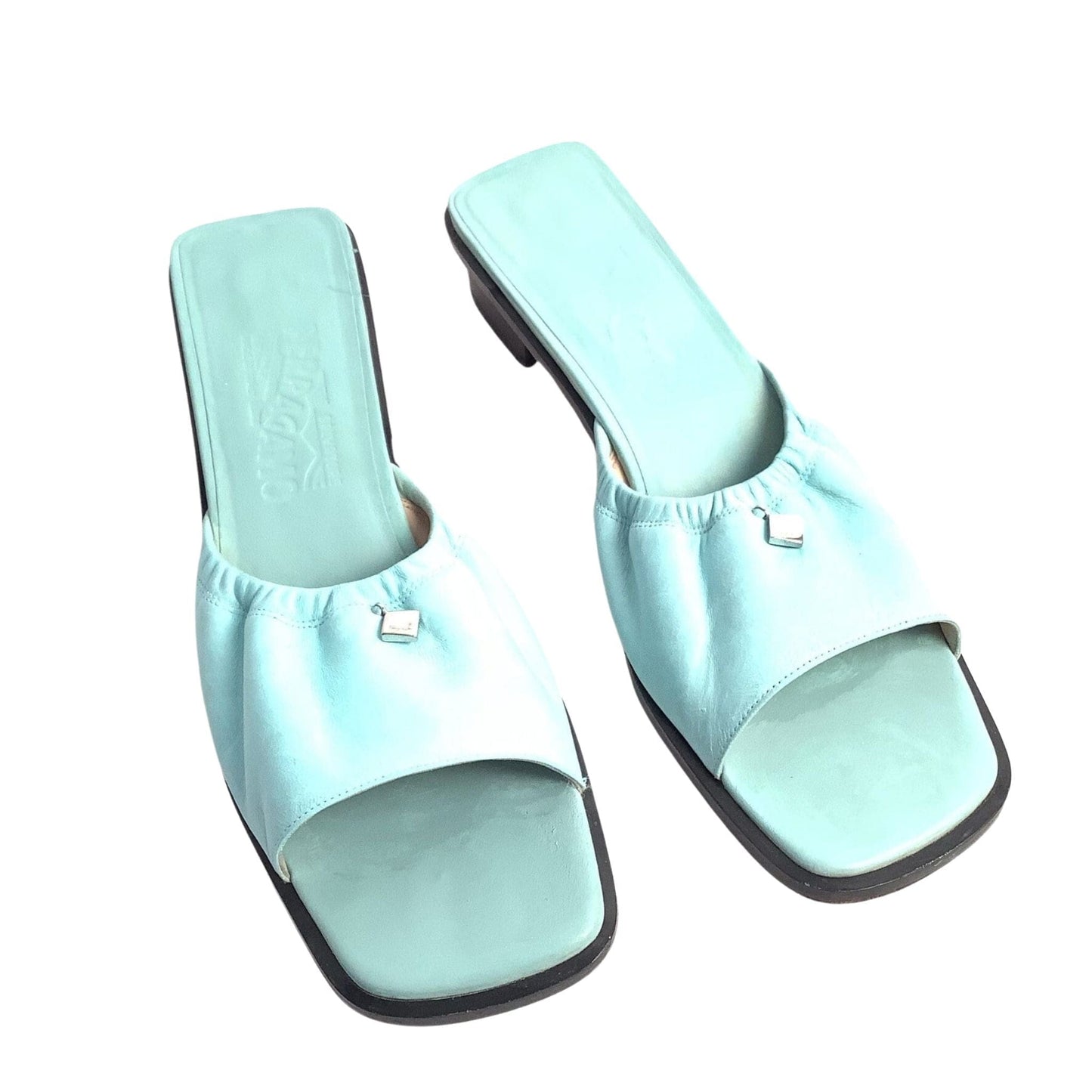 Ferragamo Teal Flat Slides