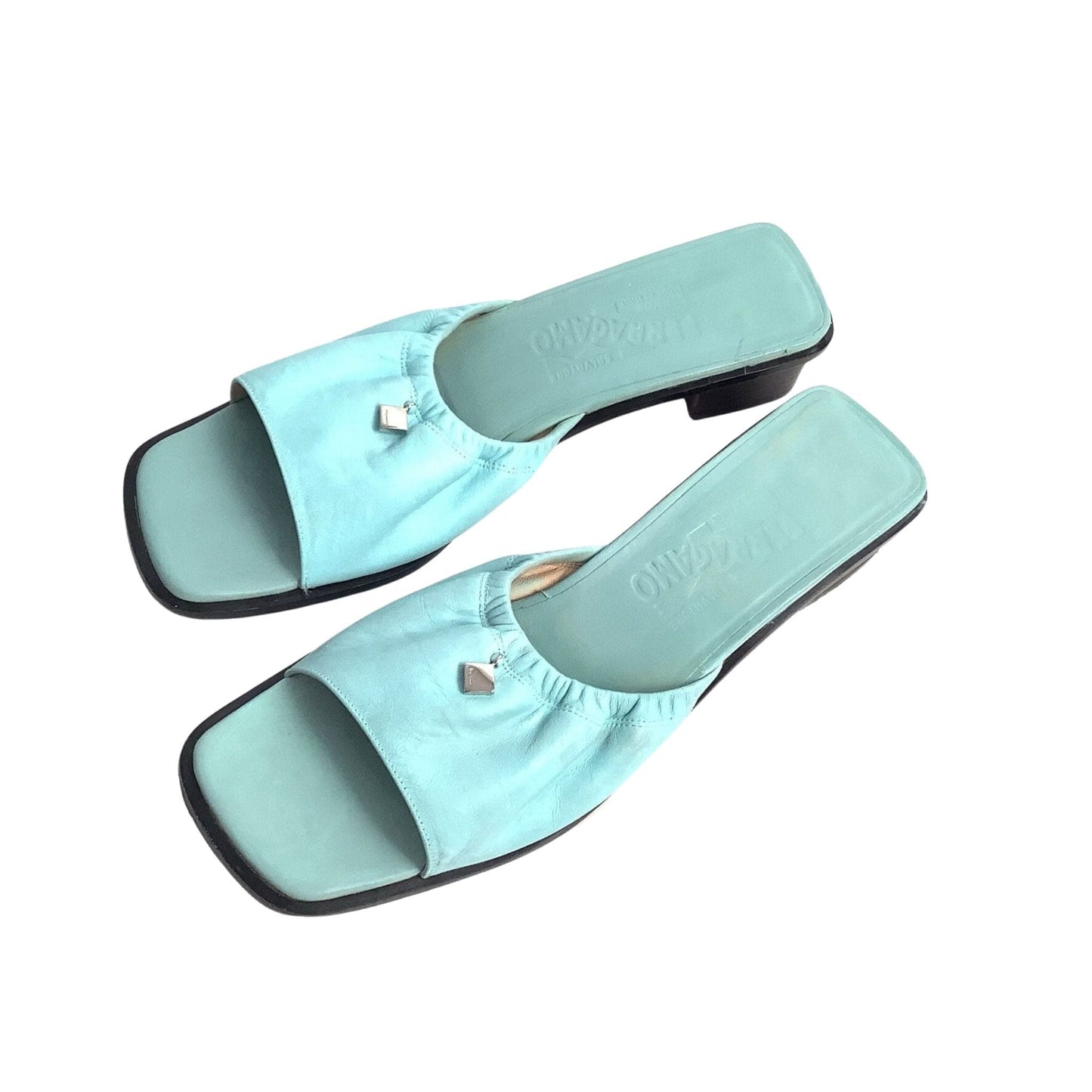 Ferragamo Teal Flat Slides