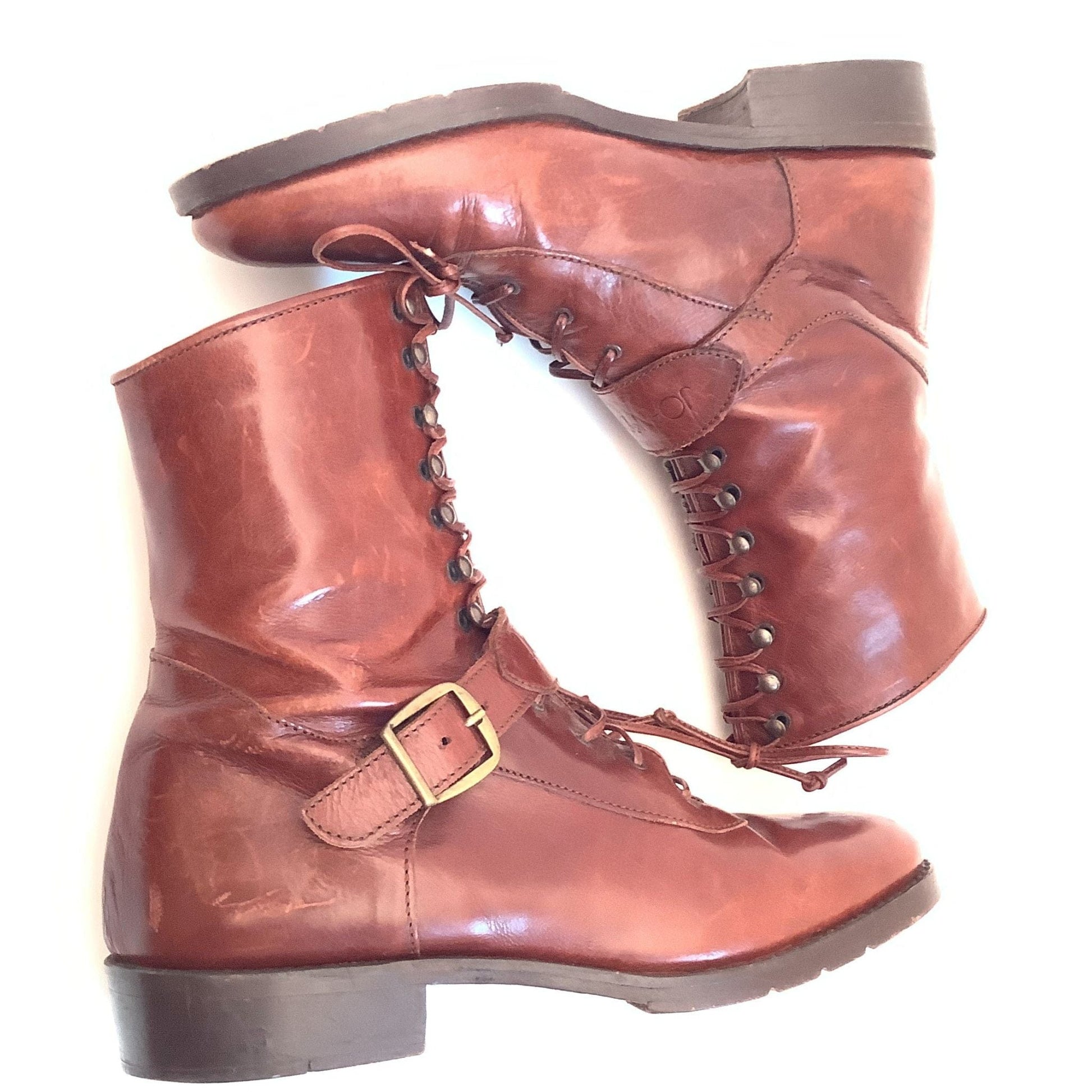 Flat Heel Laced Ankle Boots 6.5 / Brown / Y2K - Now