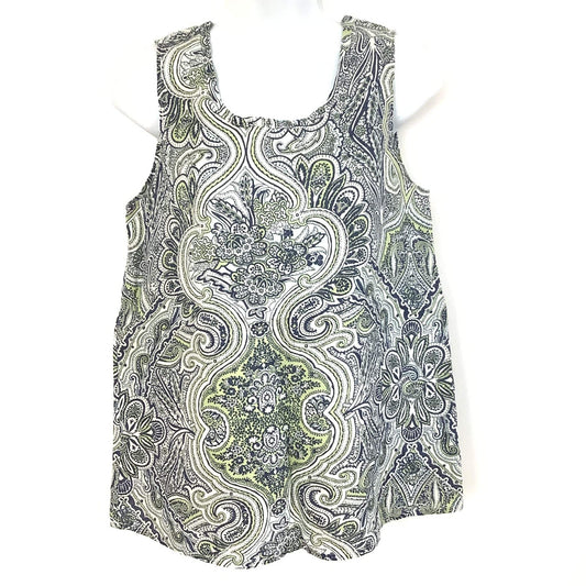 Flax Linen Sleeveless Top - New Old Stock Blue Paisley
