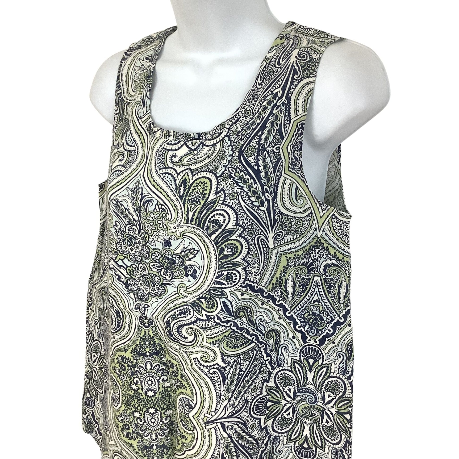 Flax Linen Sleeveless Top - New Old Stock Blue Paisley