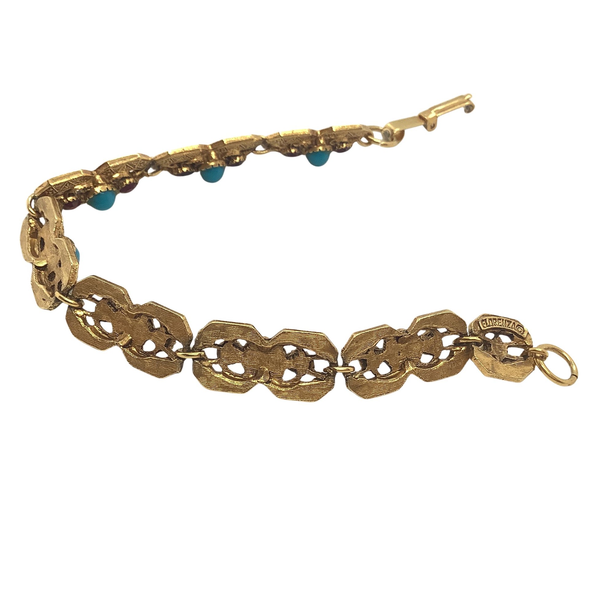 Florenza gold tone metal bracelet back and side view on a white background
