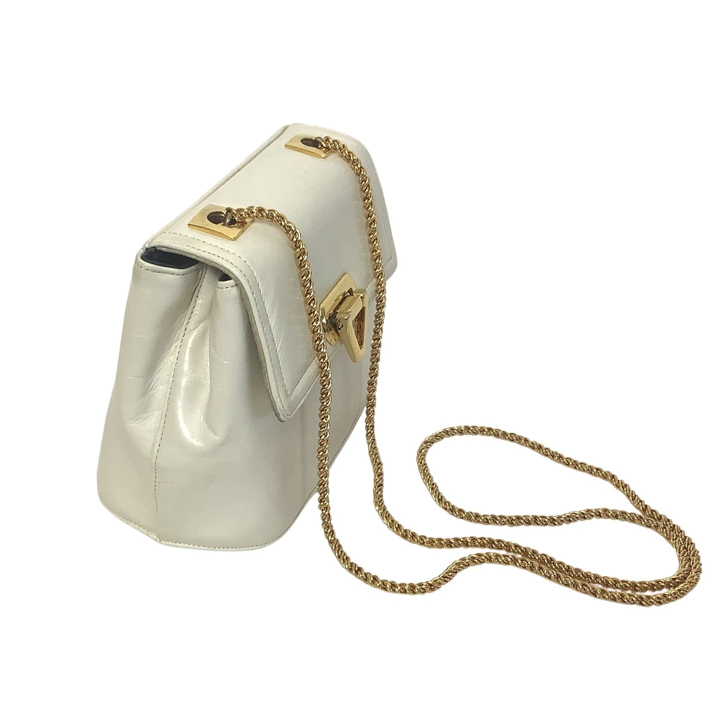 White Leather Gold Chain Handbag