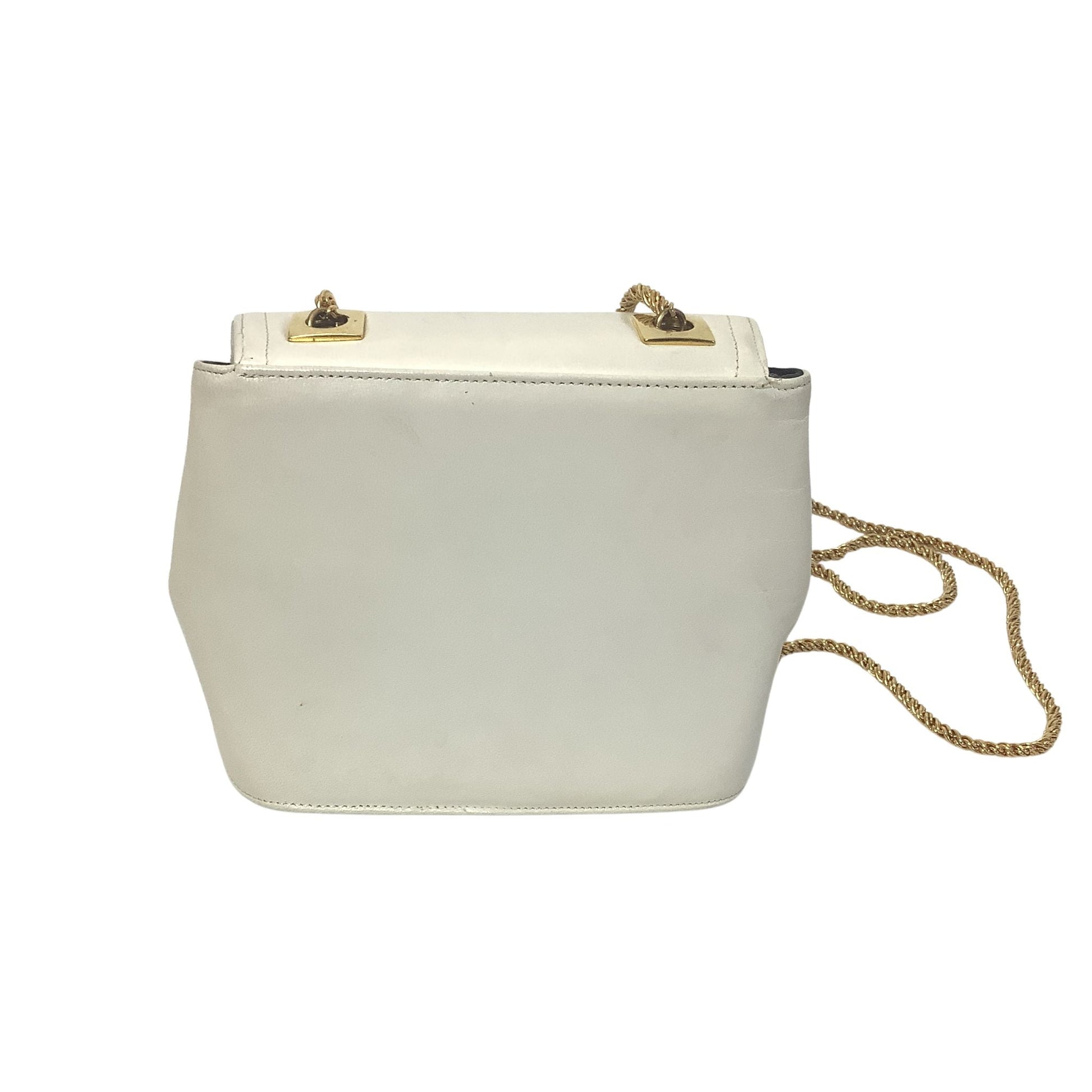 White Leather Gold Chain Handbag