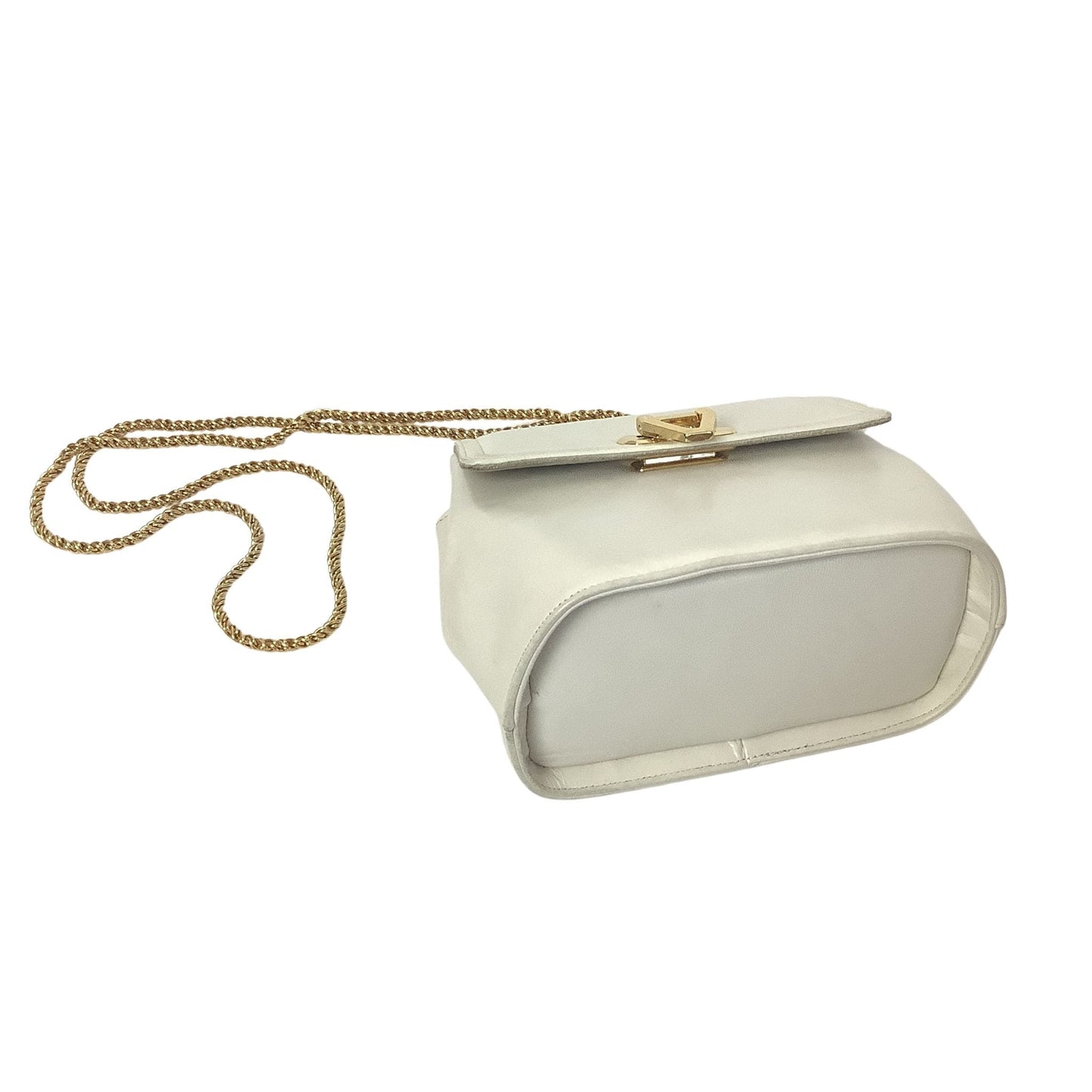 White Leather Gold Chain Handbag