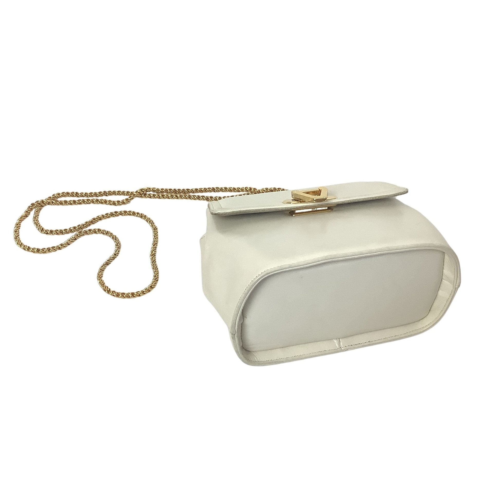 White Leather Gold Chain Handbag