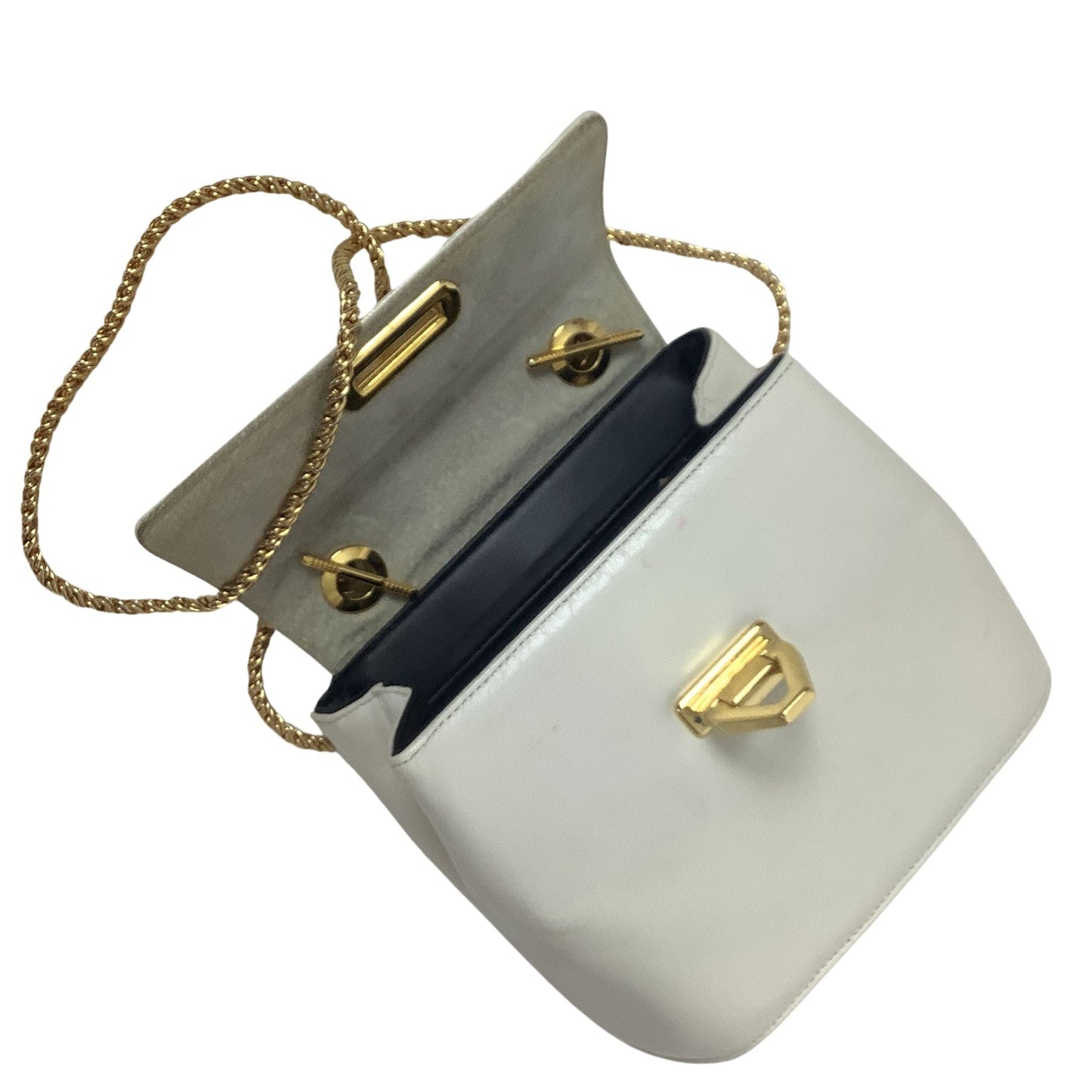 White Leather Gold Chain Handbag