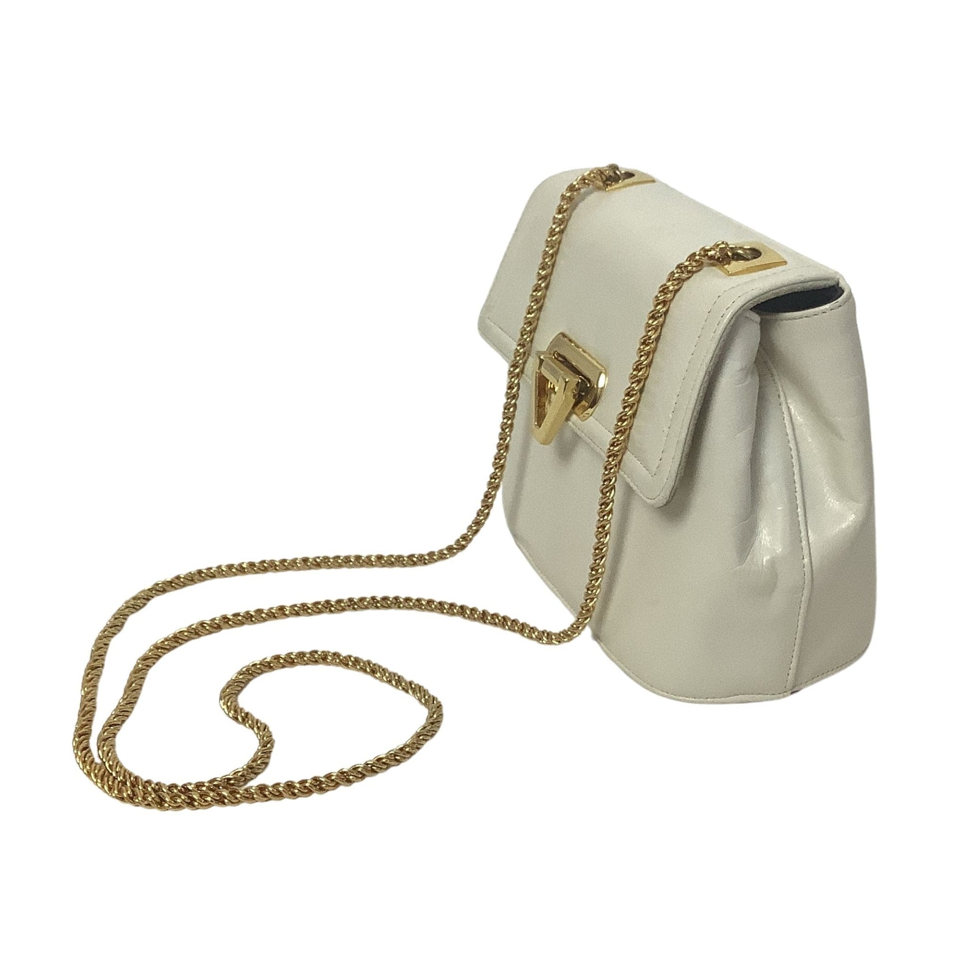White Leather Gold Chain Handbag