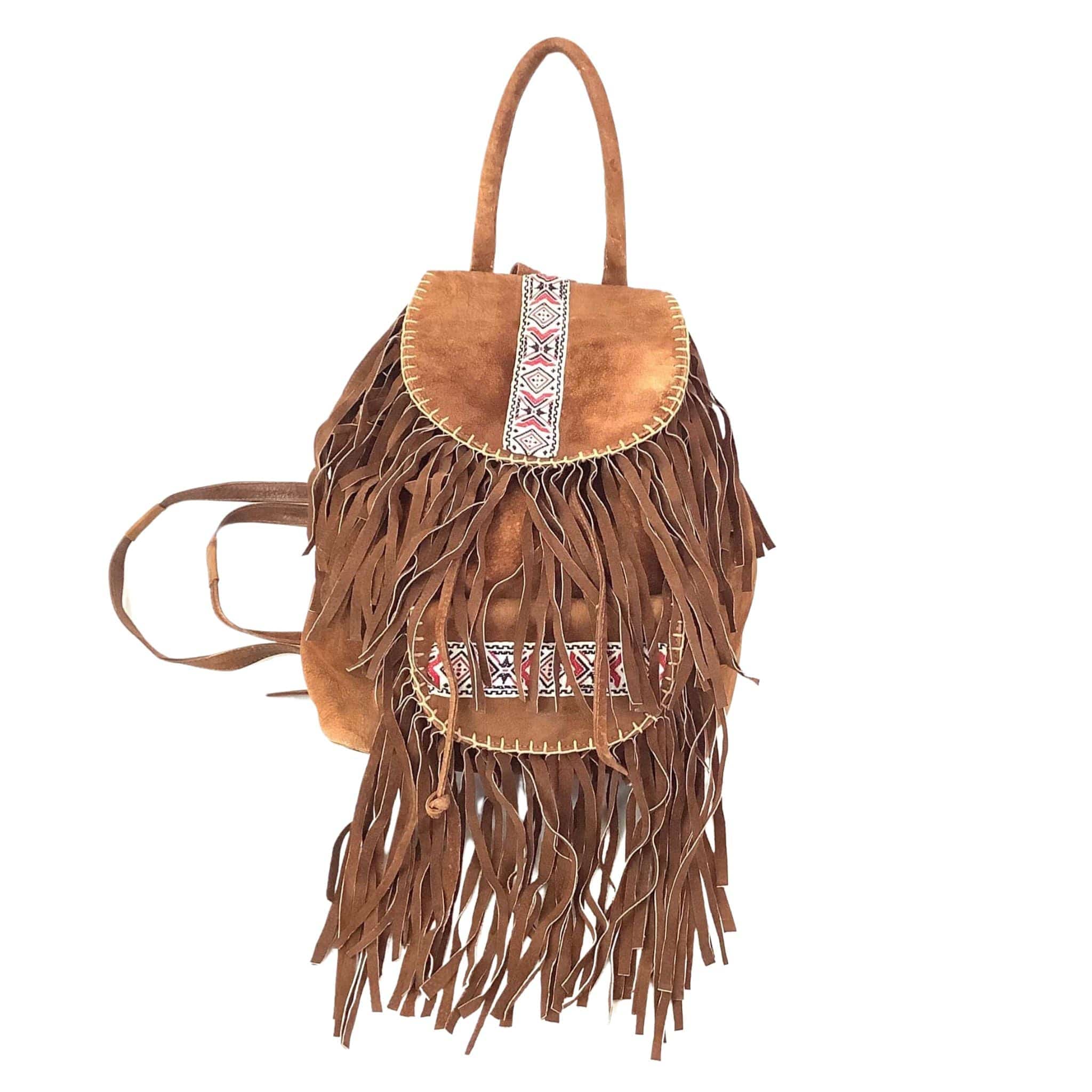 fringe suede mini backpack Vintage '70s Fringed Backpack Brown Suede Bohemian Hippie