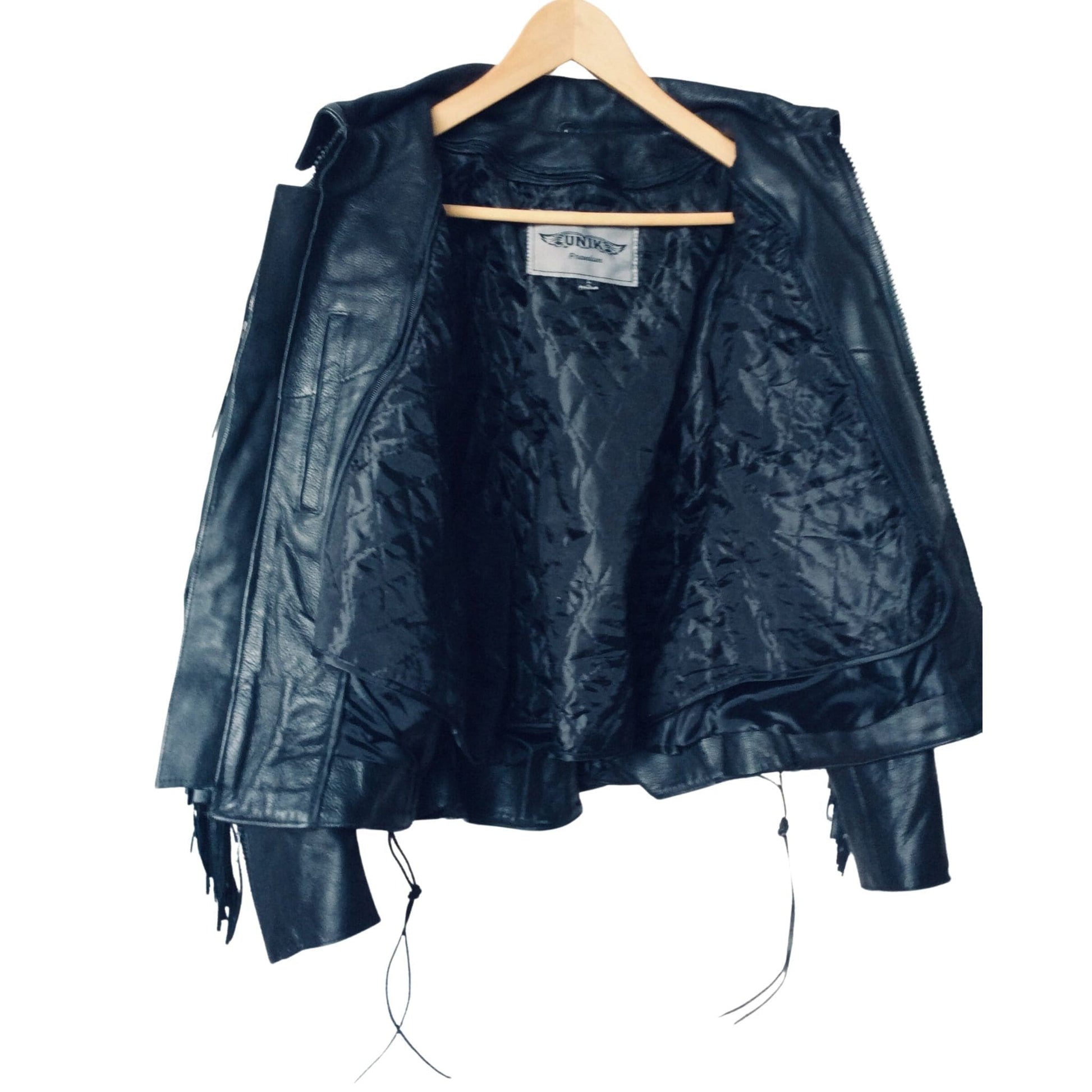 Fringed Leather Jacket Medium / Black / Vintage 1980s