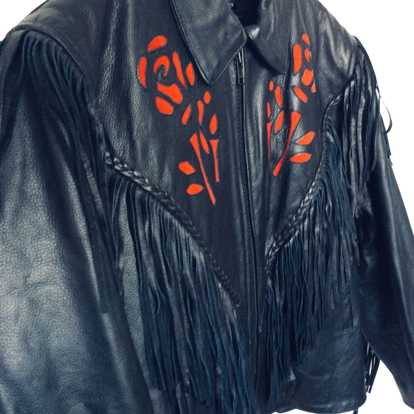Fringed Leather Jacket Medium / Black / Vintage 1980s