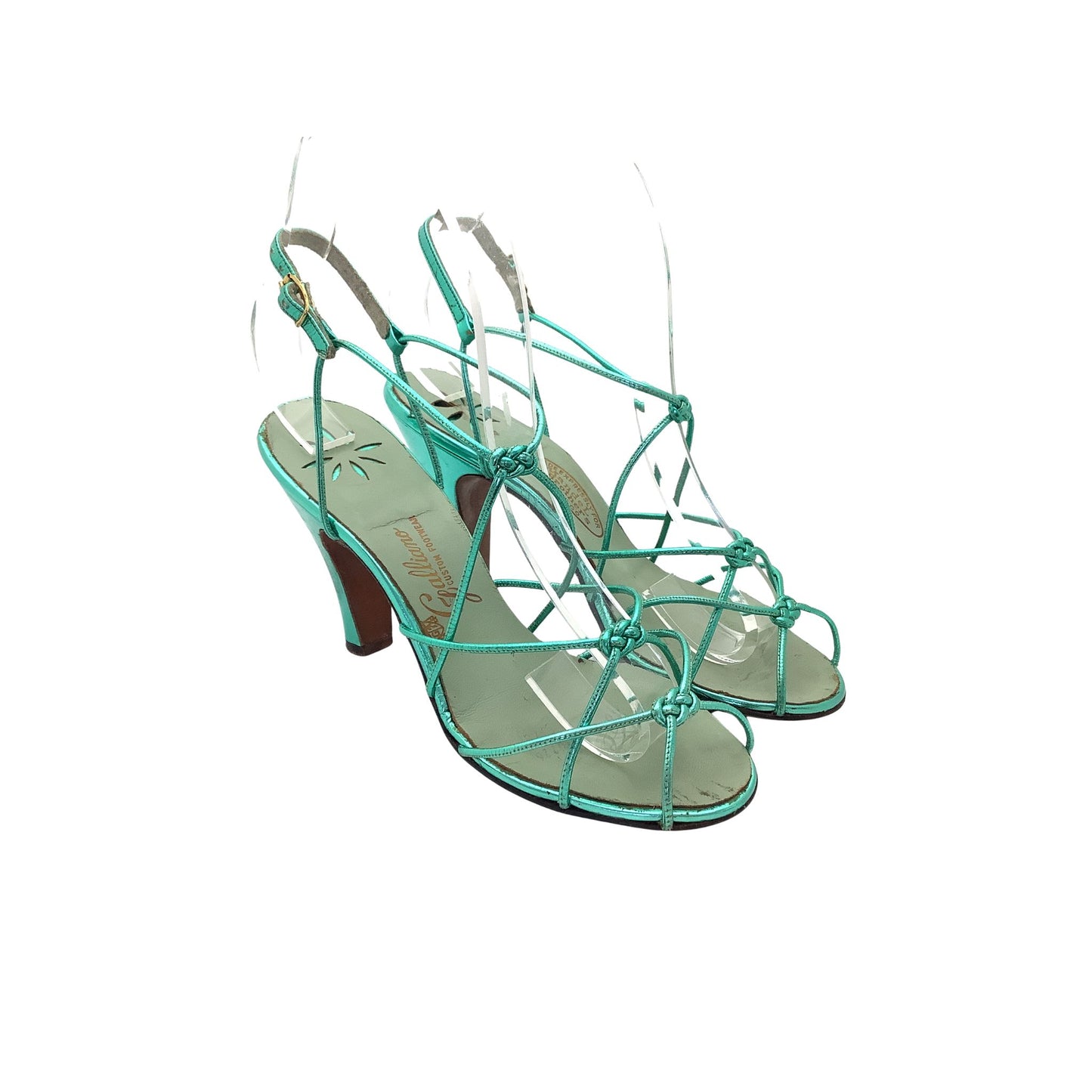 Metallic Green high-heeled sandals side view