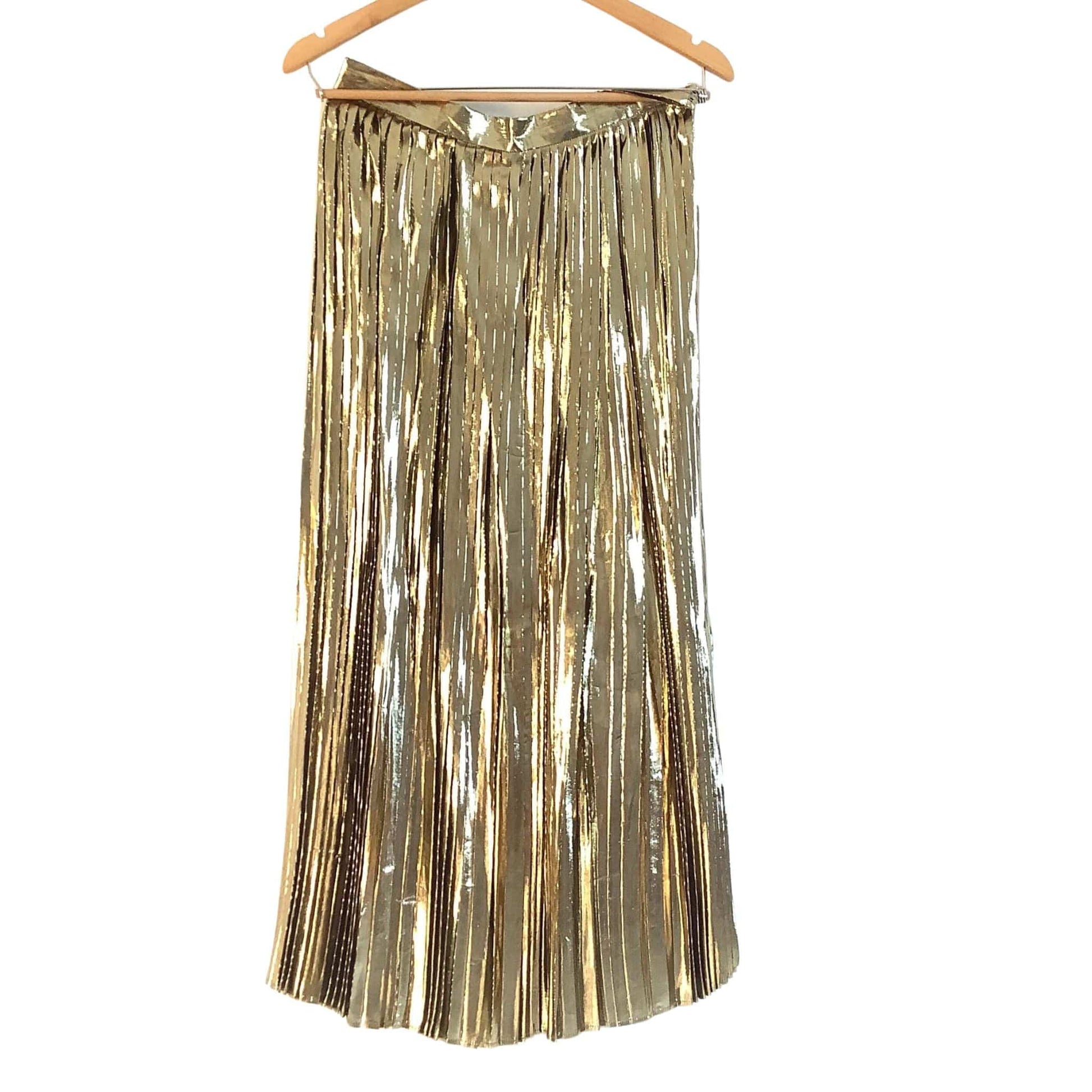 Gold Pleated Maxi Skirt - Vintage 1980s Glamour