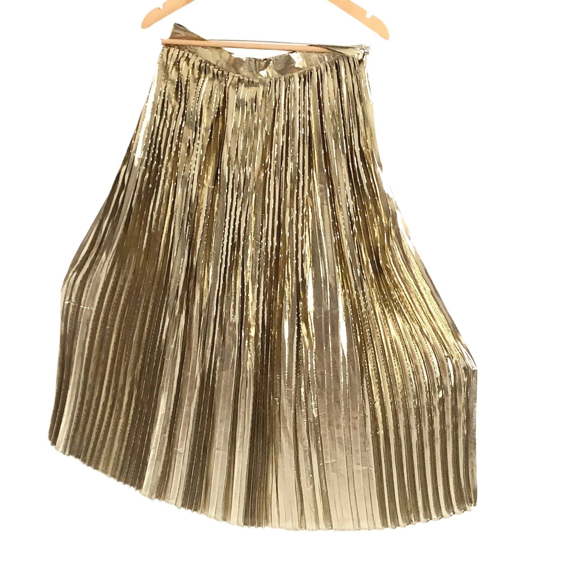 Gold Pleated Maxi Skirt - Vintage 1980s Glamour